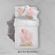 3D White Red Heart Balloon Rabbit Floral Quilt Cover Set Bedding Set Duvet Cover Pillowcases SF68- Jess Art Decoration