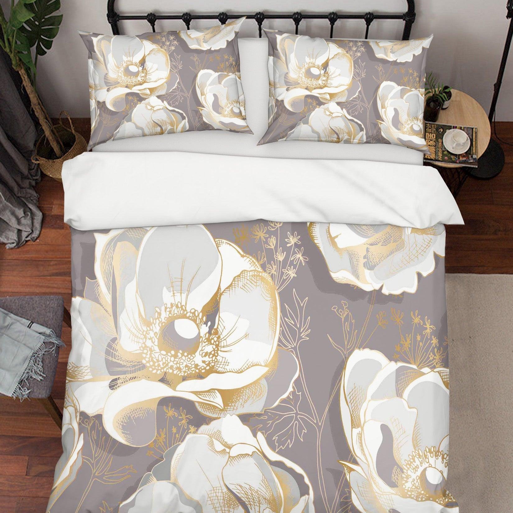 3D White Flowers Quilt Cover Set Bedding Set Pillowcases  175- Jess Art Decoration