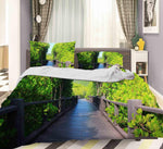 3D Wooden Bridge Green Plant Quilt Cover Set Bedding Set Pillowcases 91- Jess Art Decoration