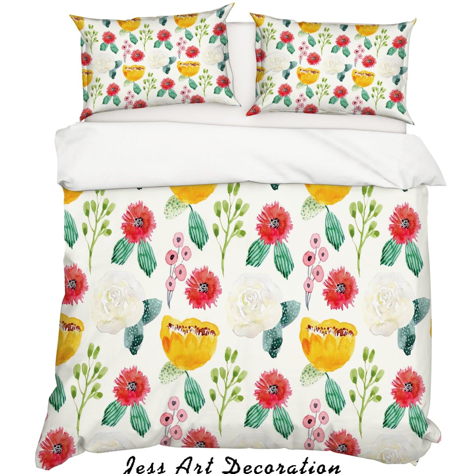 3D Watercolor Floral Pattern Quilt Cover Set Bedding Set Pillowcases 79- Jess Art Decoration