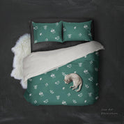 3D White Flowers Pattern Green Background Quilt Cover Set Bedding Set Pillowcases 66- Jess Art Decoration