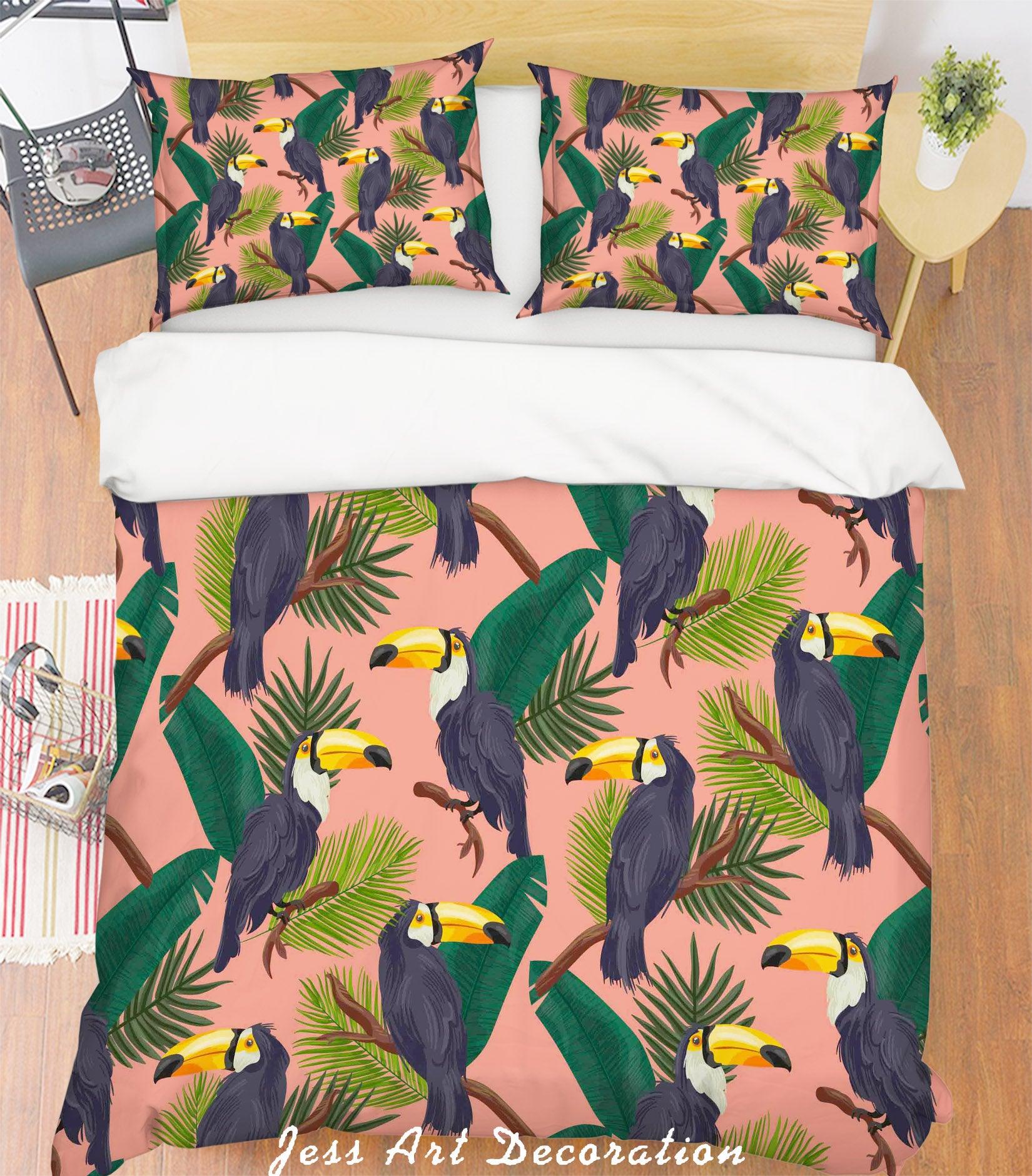 3D Green Leaf Parrot Quilt Cover Set Bedding Set Pillowcases 119- Jess Art Decoration