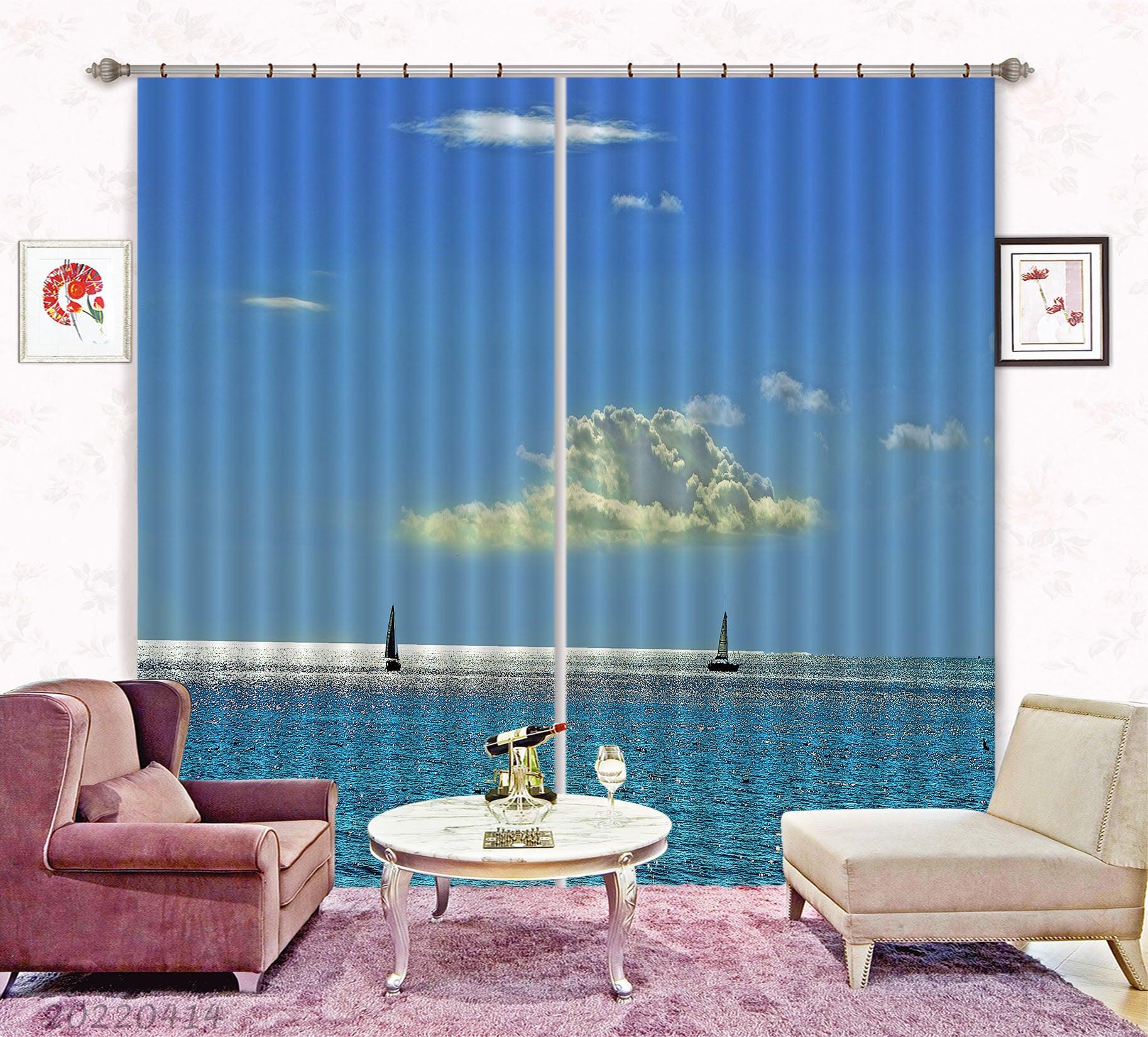 3D Landscape Ocean Sailboat Skyline Cloud Curtains and Drapes GD 4158- Jess Art Decoration