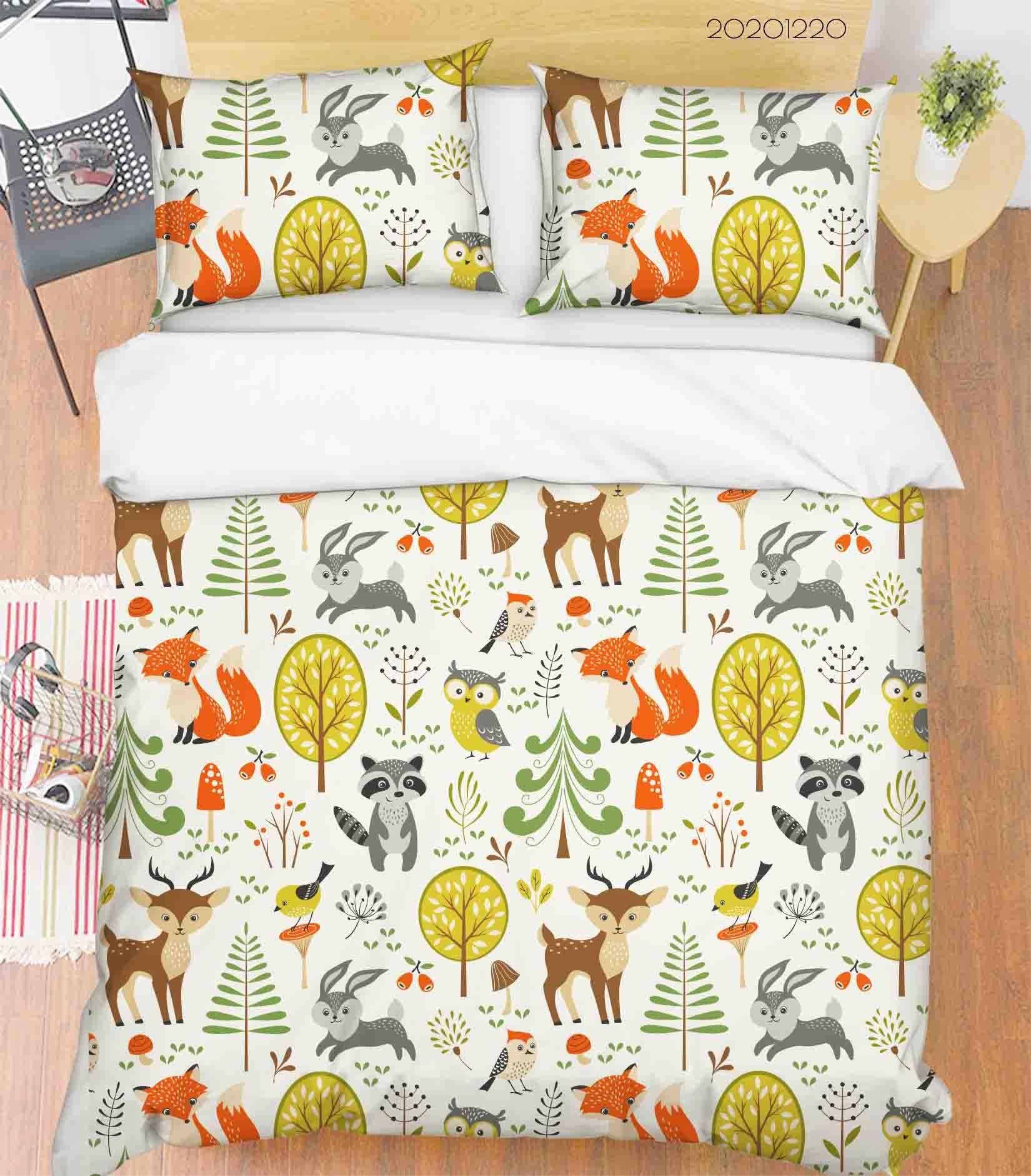 3D Hand Drawn Animal Forest Color Quilt Cover Set Bedding Set Duvet Cover Pillowcases 52- Jess Art Decoration
