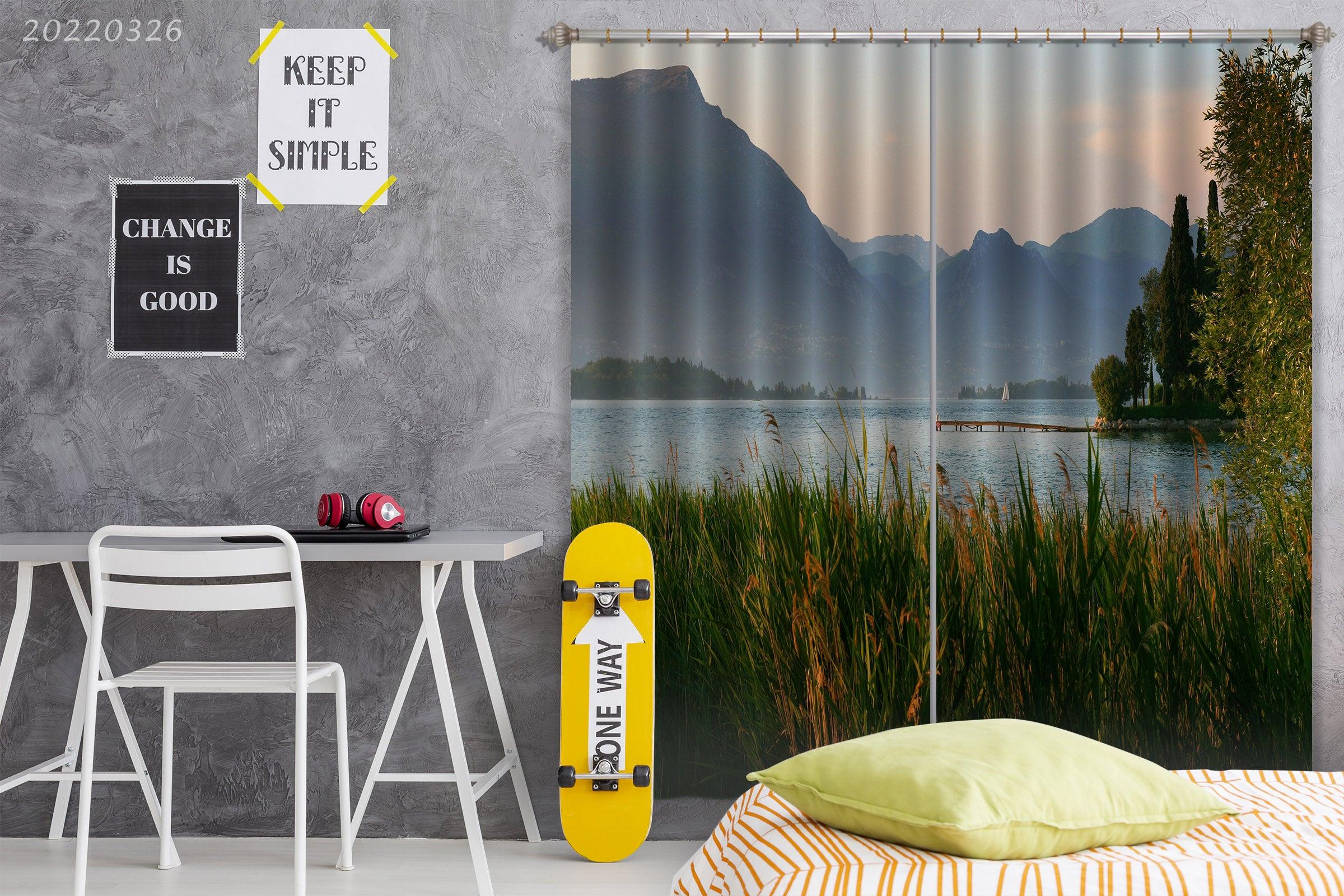 3D Landscape Peak River Plant Tree Curtains and Drapes GD 3017- Jess Art Decoration