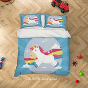 3D Blue Unicorn Quilt Cover Set Bedding Set Duvet Cover Pillowcases SF116- Jess Art Decoration