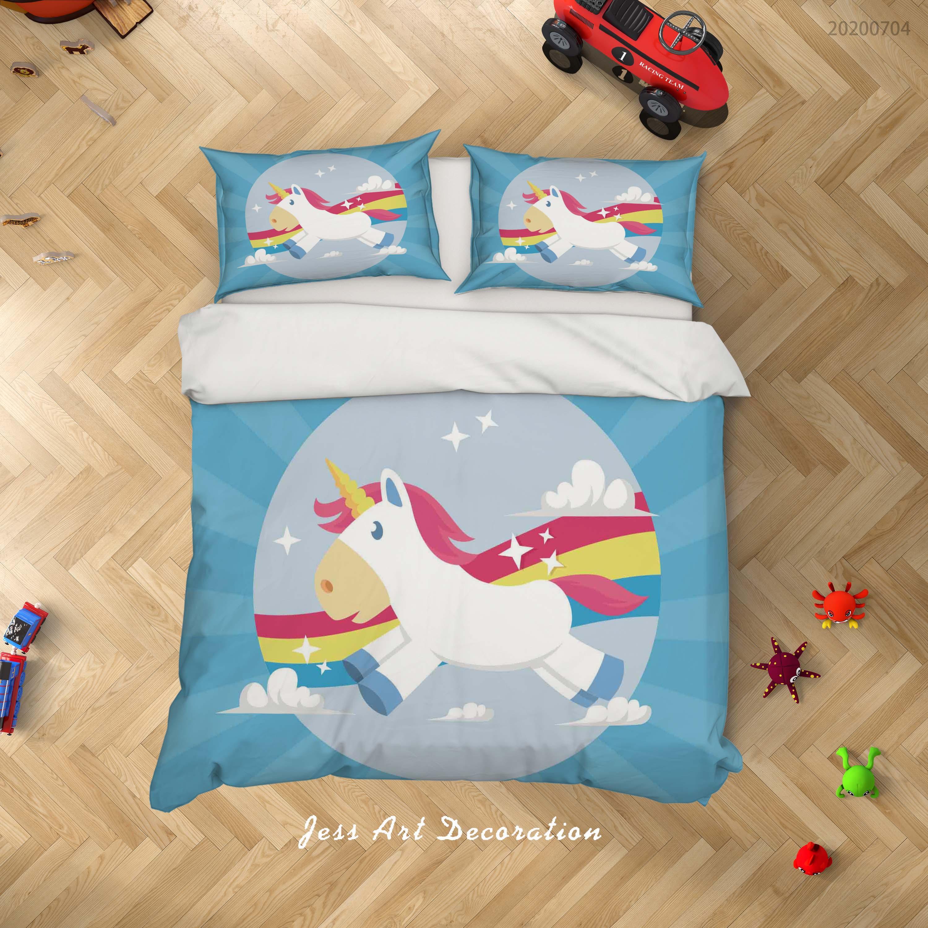 3D Blue Unicorn Quilt Cover Set Bedding Set Duvet Cover Pillowcases SF116- Jess Art Decoration