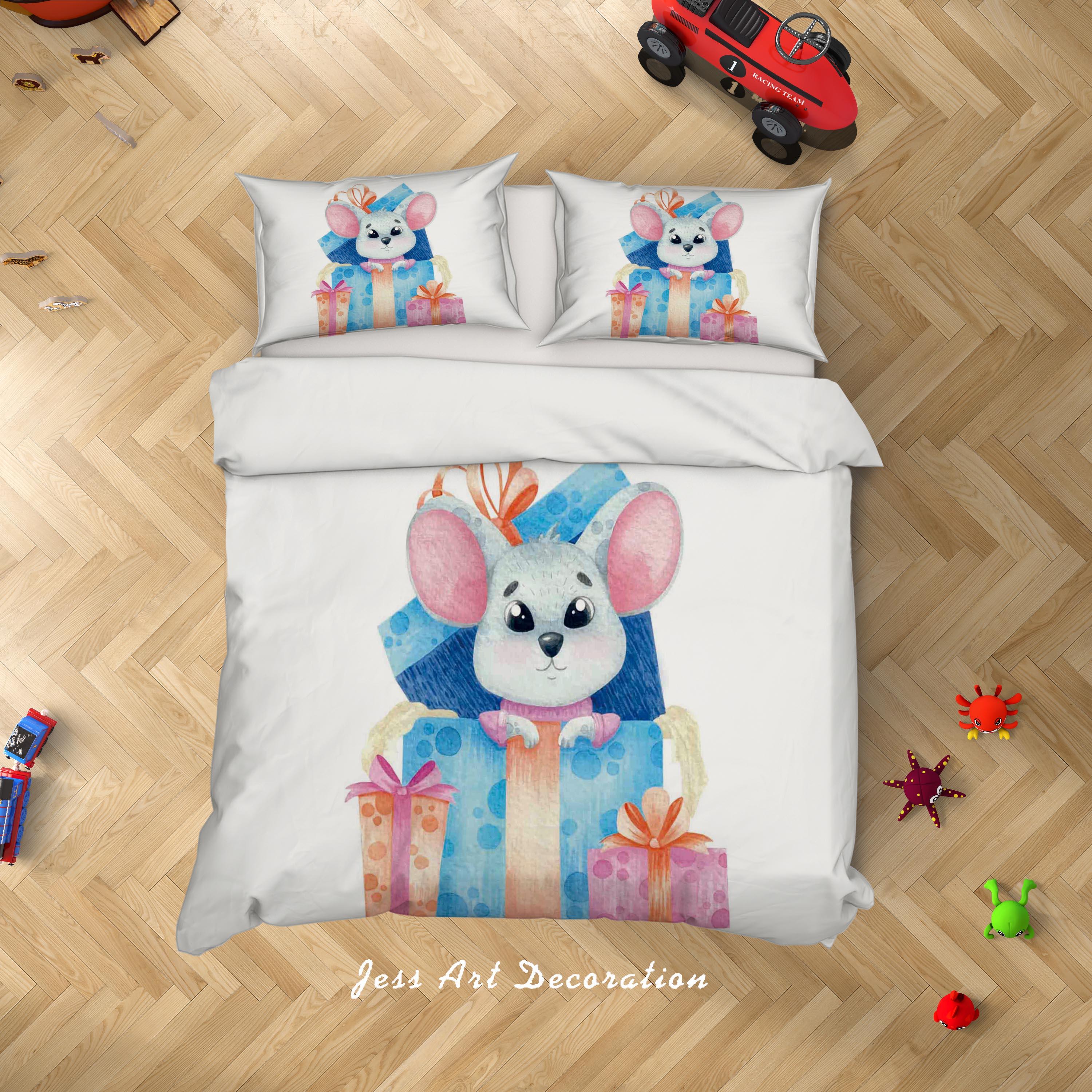 3D White Mouse Gift Quilt Cover Set Bedding Set Duvet Cover Pillowcases SF17- Jess Art Decoration