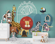3D Cartoon Zoo Animals Wall Mural Wallpaper A267 LQH- Jess Art Decoration