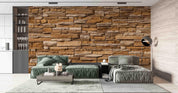 3D Stacked Stone Wall rustic stacked stone texture wall mural wallpaper for living room