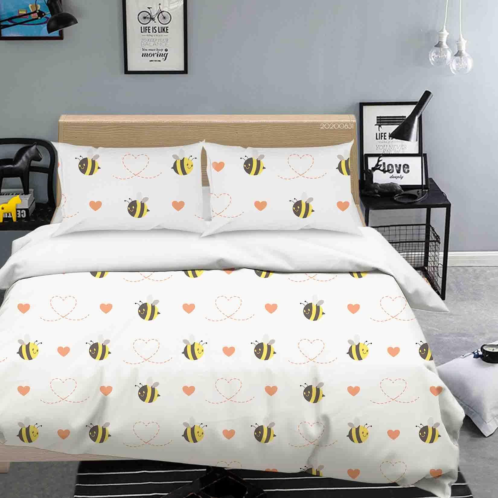 3D Pattern Cute Bee Heart Dash Quilt Cover Set Bedding Set Duvet Cover Pillowcases WJ 3468- Jess Art Decoration