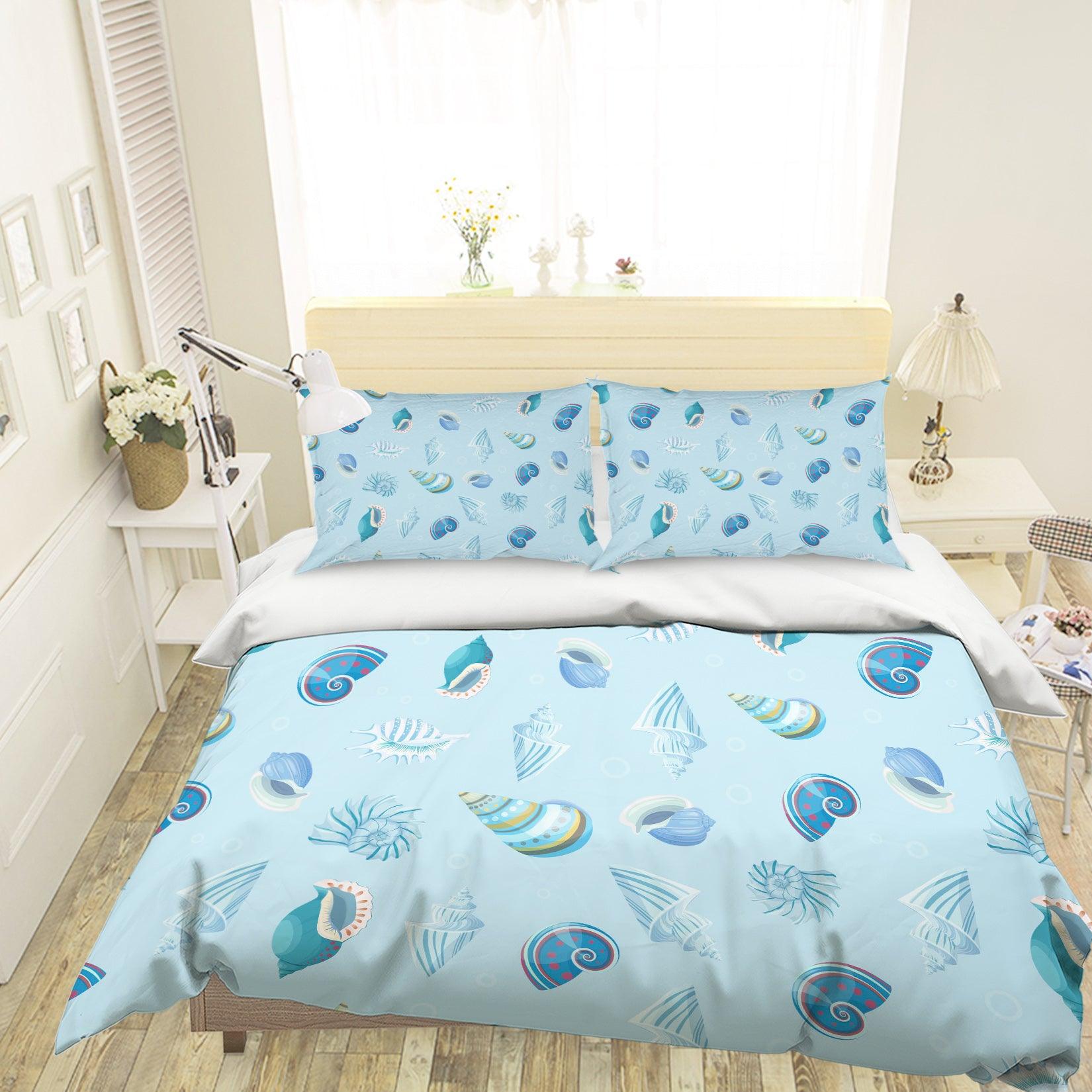 3D Cartoon Blue Conch Quilt Cover Set Bedding Set Pillowcases 107- Jess Art Decoration