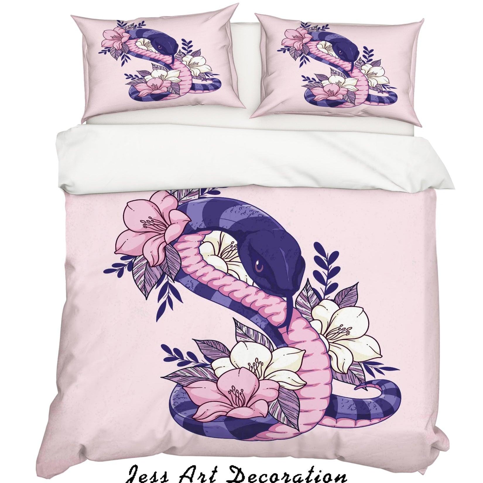 3D Pink Snake Floral Quilt Cover Set Bedding Set Duvet Cover Pillowcases SF08- Jess Art Decoration