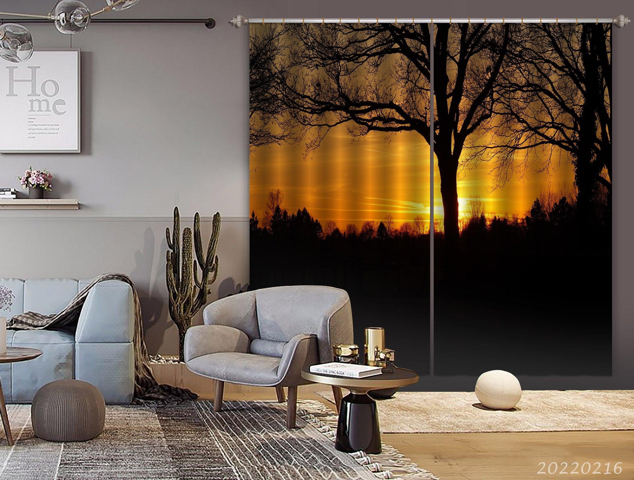 3D Woods Golden Sun Sky Sunrise Curtains and Drapes GD 2240- Jess Art Decoration
