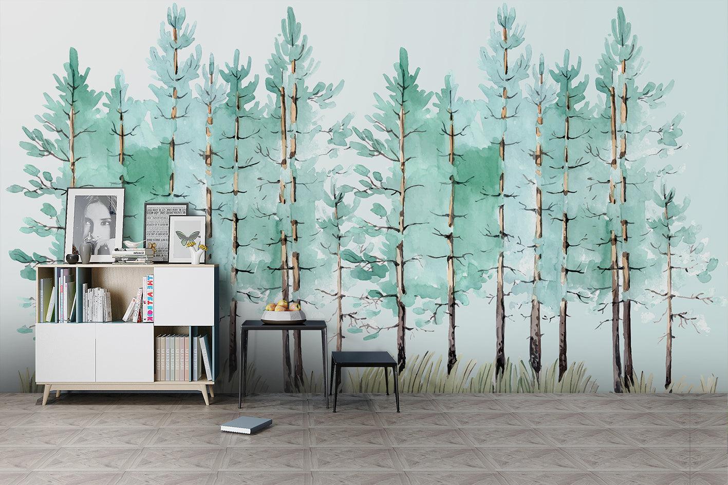 3D Green Trees Forest Wall Mural Wallpaper SF25- Jess Art Decoration