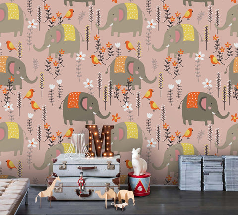 3D Cartoon Elephant Pink Wall Mural Wallpaper A199 LQH- Jess Art Decoration