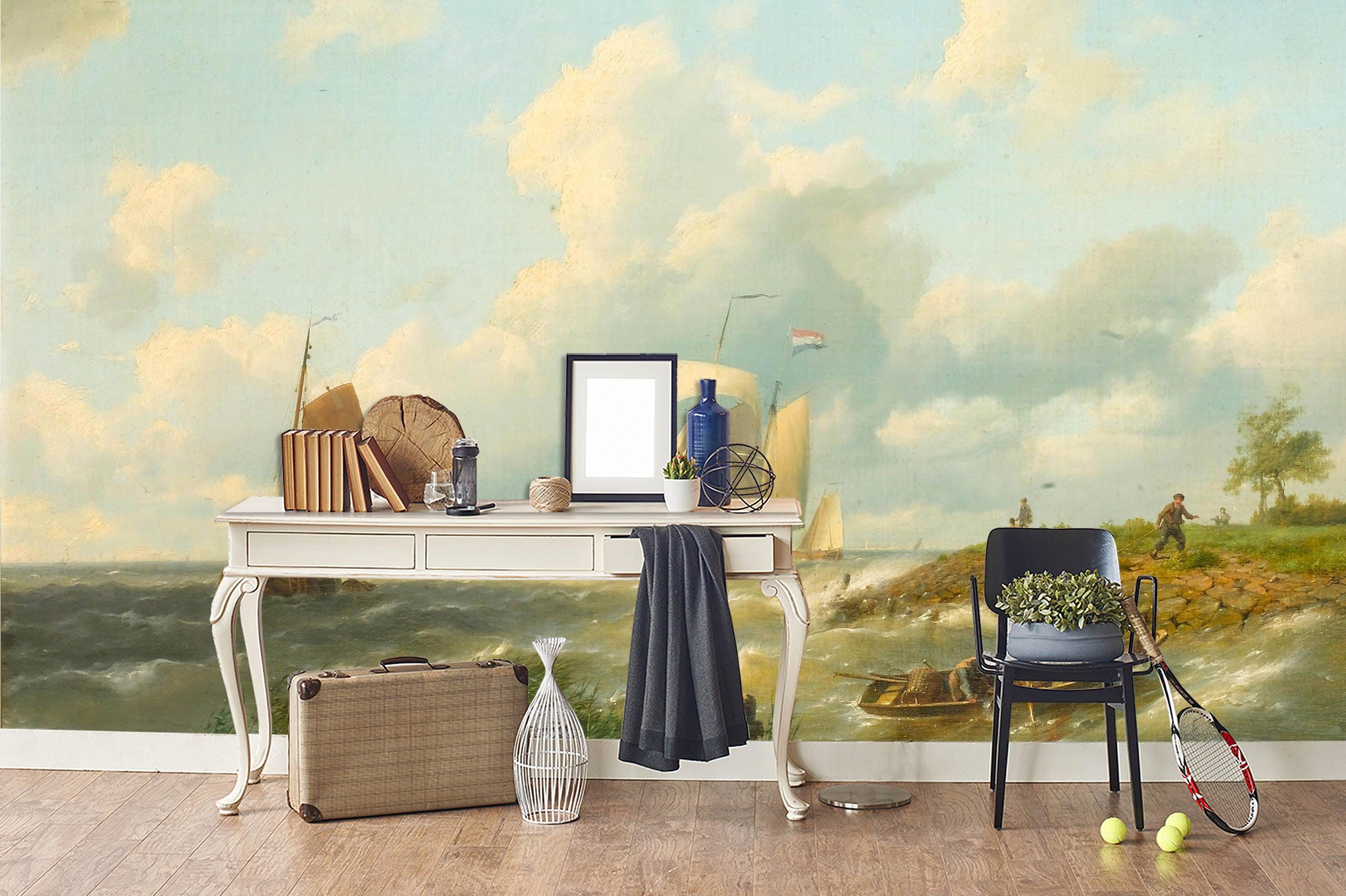 3D sky sailboat river trees painting wall mural wallpaper 45- Jess Art Decoration