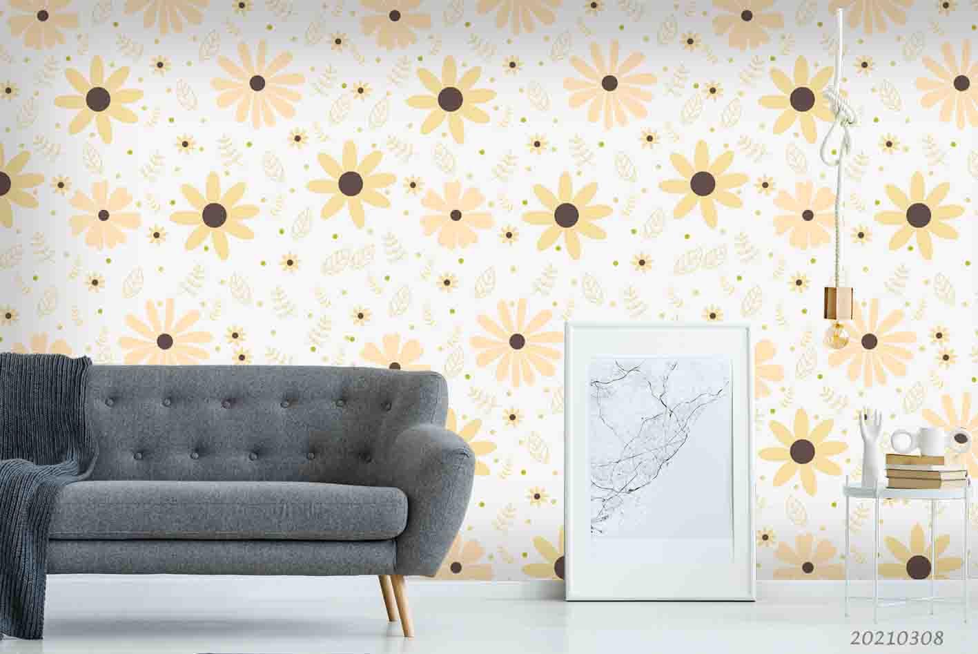 3D Watercolor Yellow Floral Pattern Wall Mural Wallpaper LQH 104- Jess Art Decoration