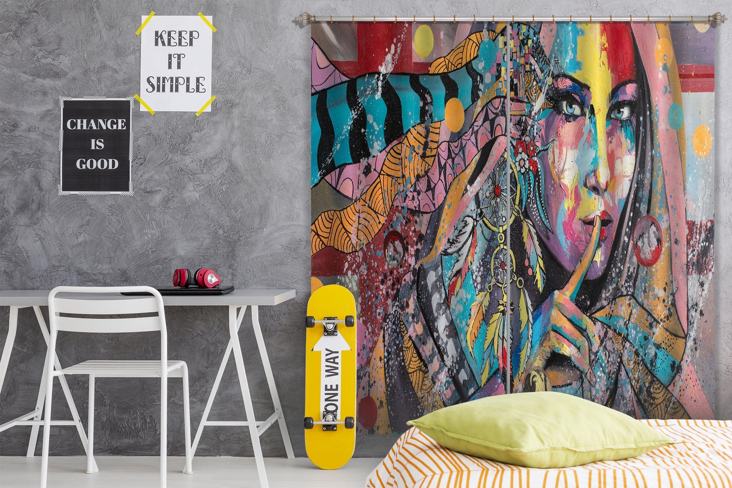 3D Colorful Graffiti Woman Curtains and Drapes A22- Jess Art Decoration