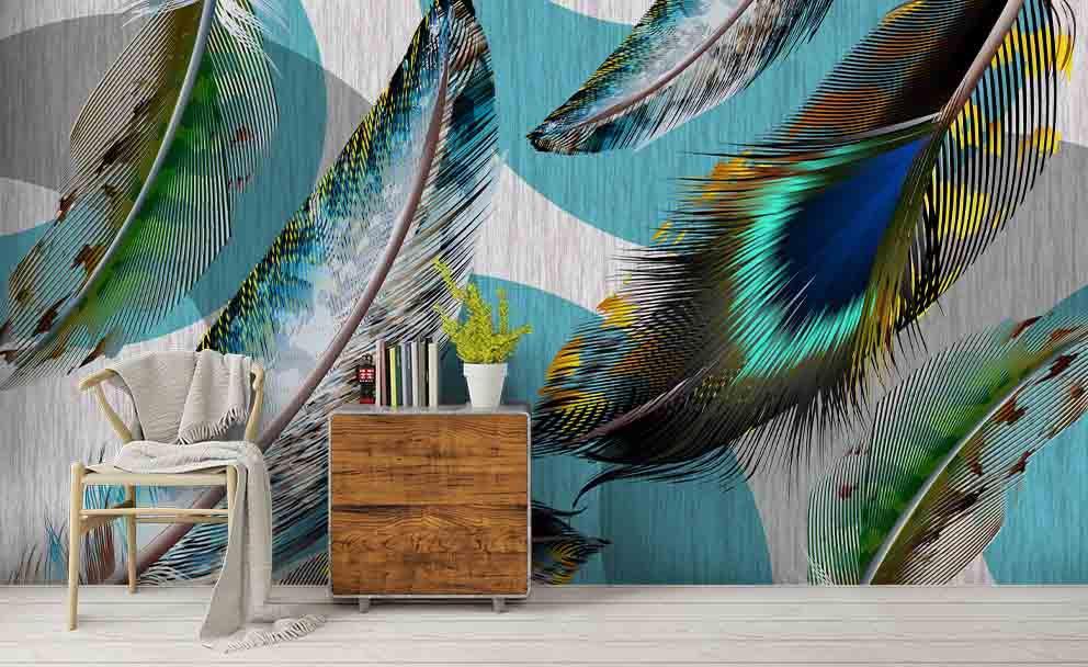 3D Peacock Feather Tree Wall Mural Wallpaper 201- Jess Art Decoration