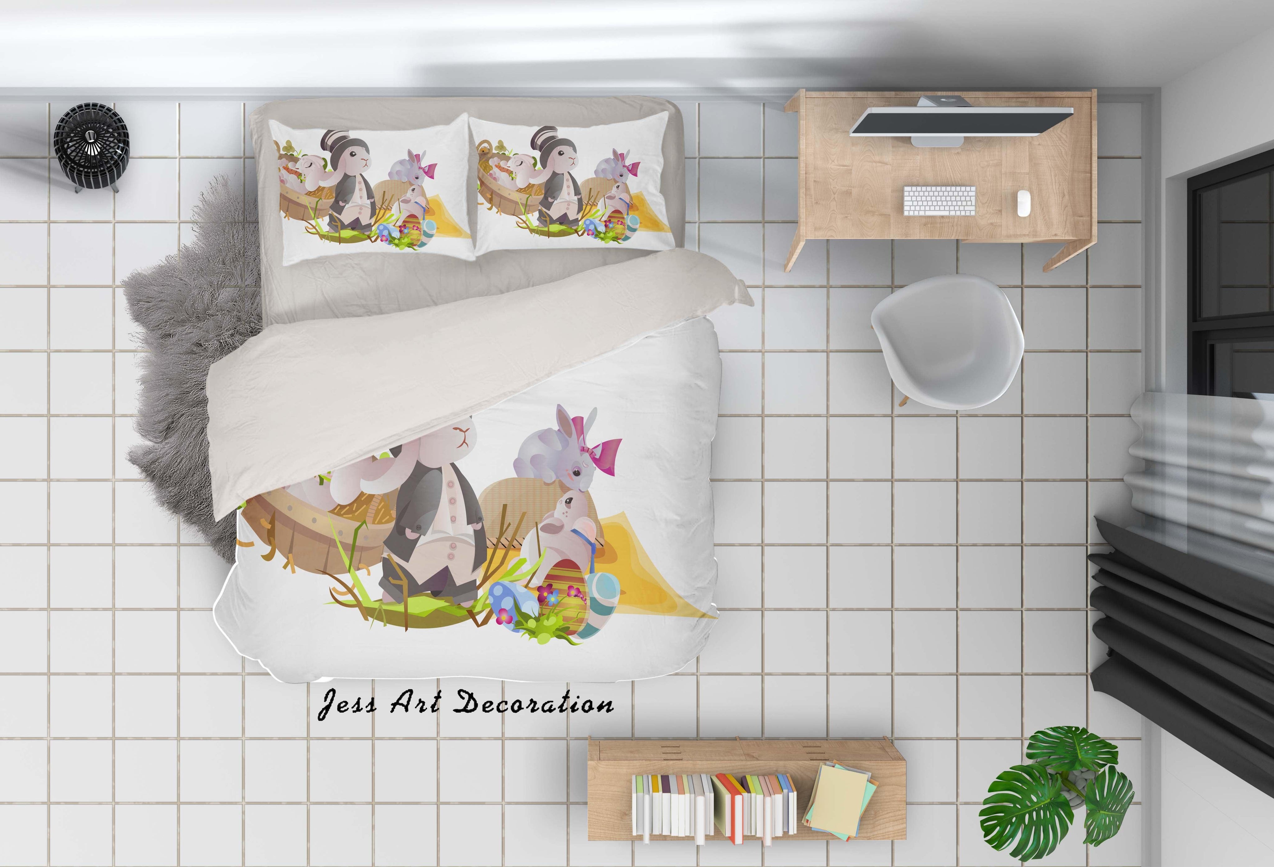 3D White Cartoon Rabbit Quilt Cover Set Bedding Set Duvet Cover Pillowcases SF- Jess Art Decoration