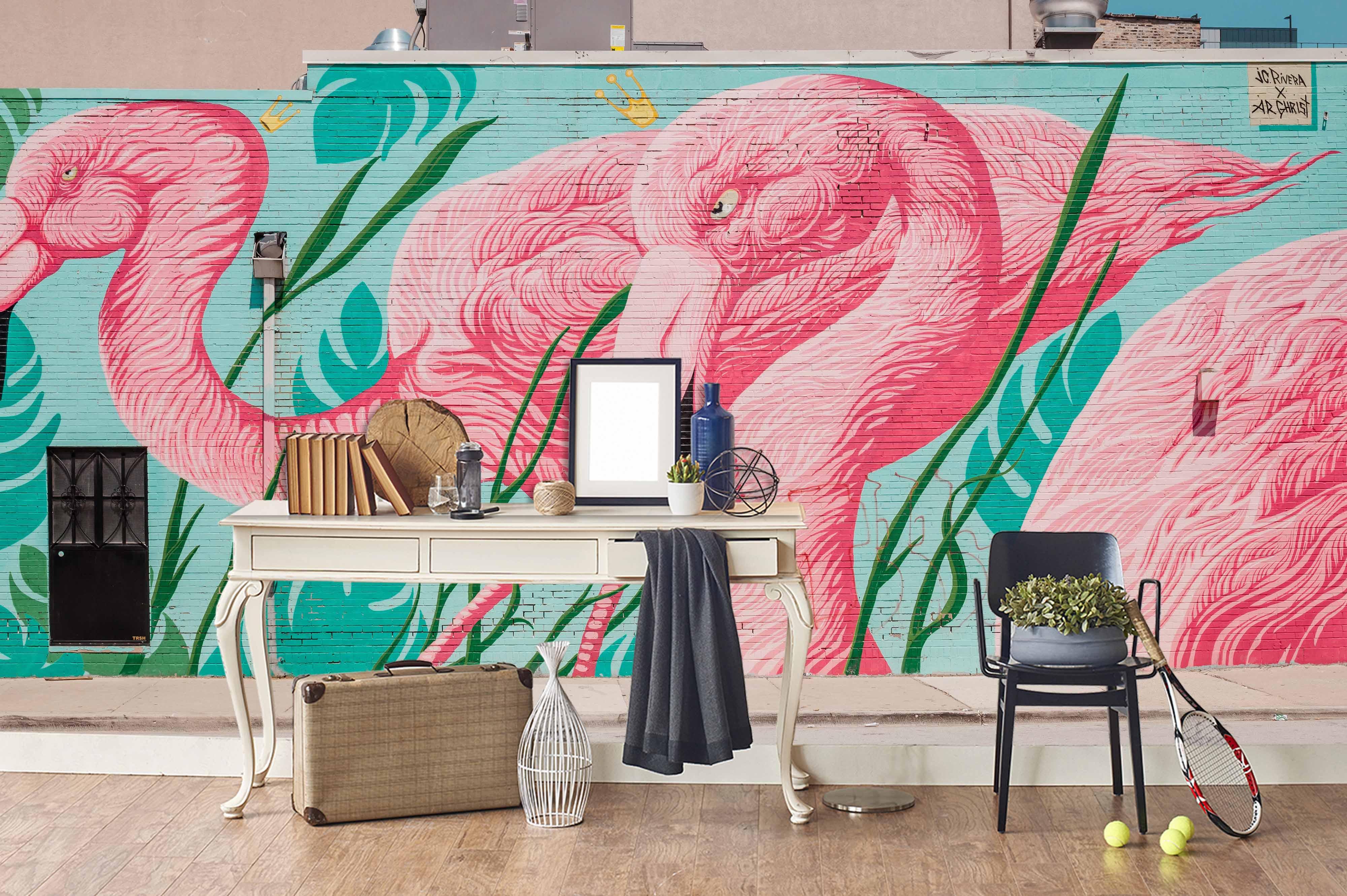 3D Watercolor Pink Flamingo Wall Mural Wallpaper 215- Jess Art Decoration