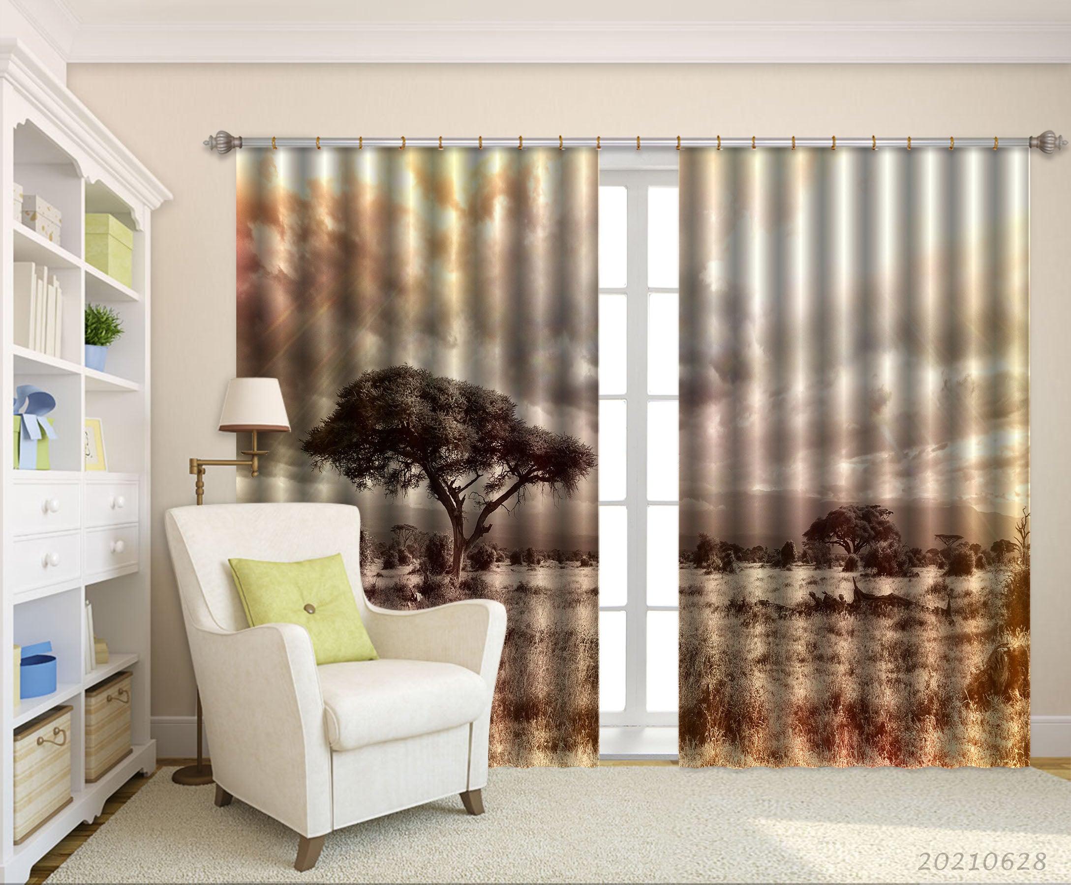 3D Sunset Sky Tree Nature Landscape Curtains and Drapes LQH 164- Jess Art Decoration
