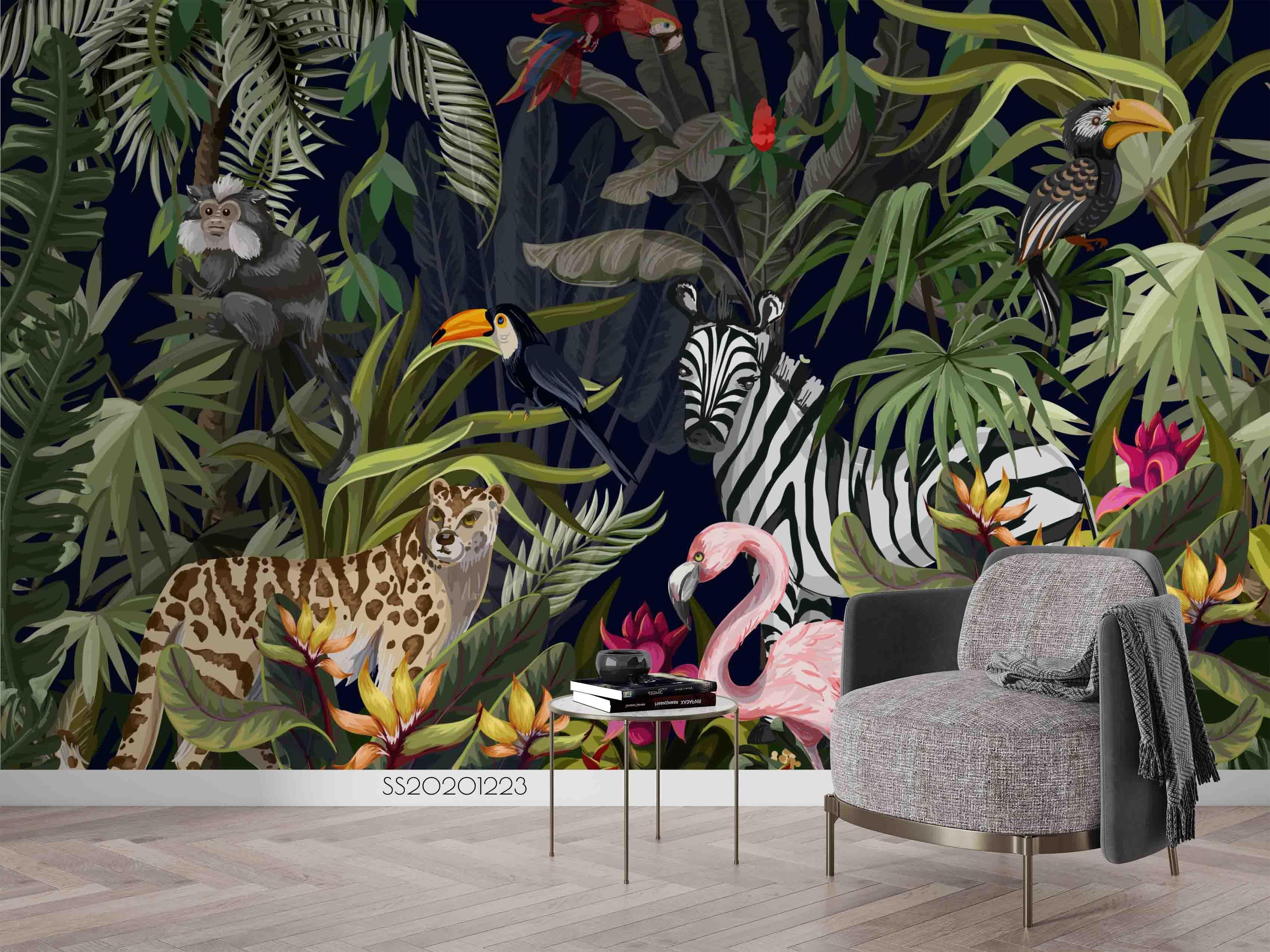 3D Tropical Jungle Animal Wallpaper LQH 159- Jess Art Decoration
