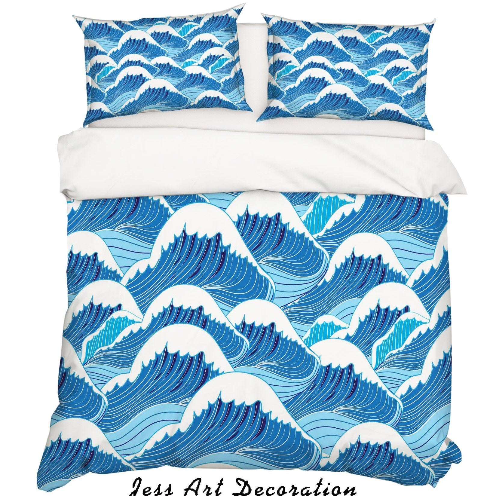 3D Abstract Blue Waves Quilt Cover Set Bedding Set Pillowcases 02- Jess Art Decoration