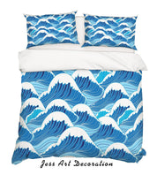 3D Abstract Blue Waves Quilt Cover Set Bedding Set Pillowcases 02- Jess Art Decoration