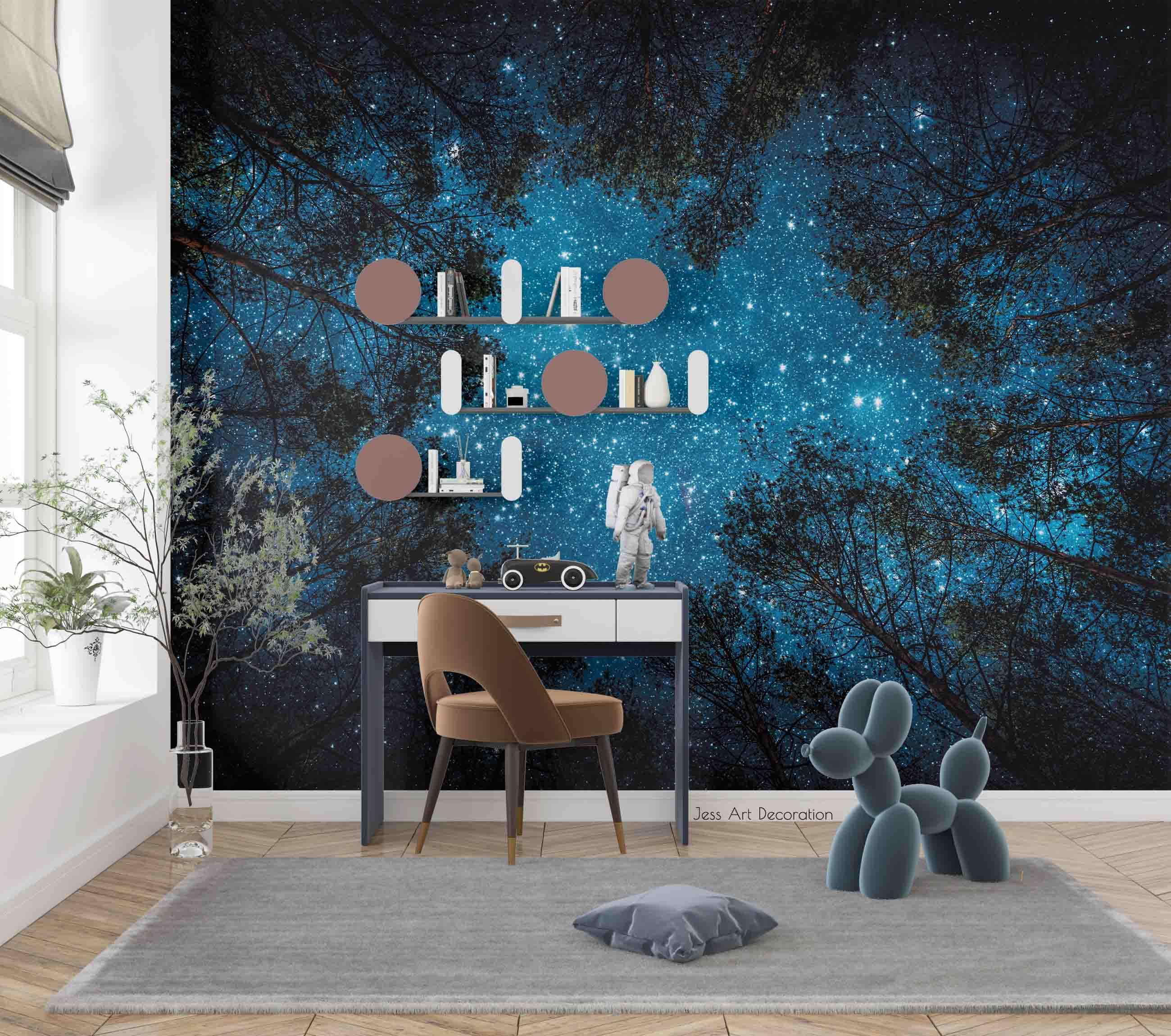 3D Woods Night Sky Star Wall Mural Wallpaper GD 2853- Jess Art Decoration