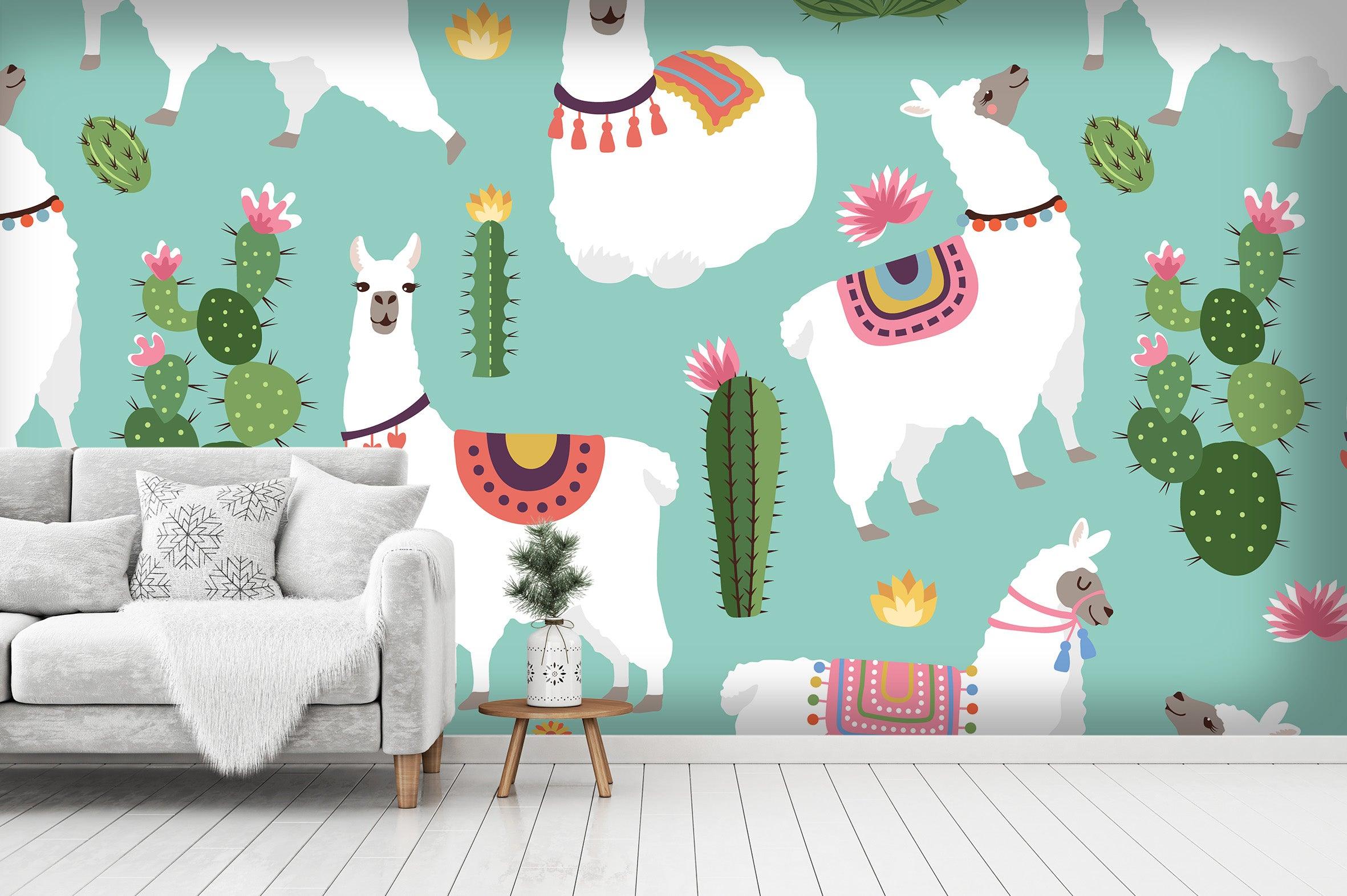 3D alpaca cactus wall mural wallpaper 54- Jess Art Decoration