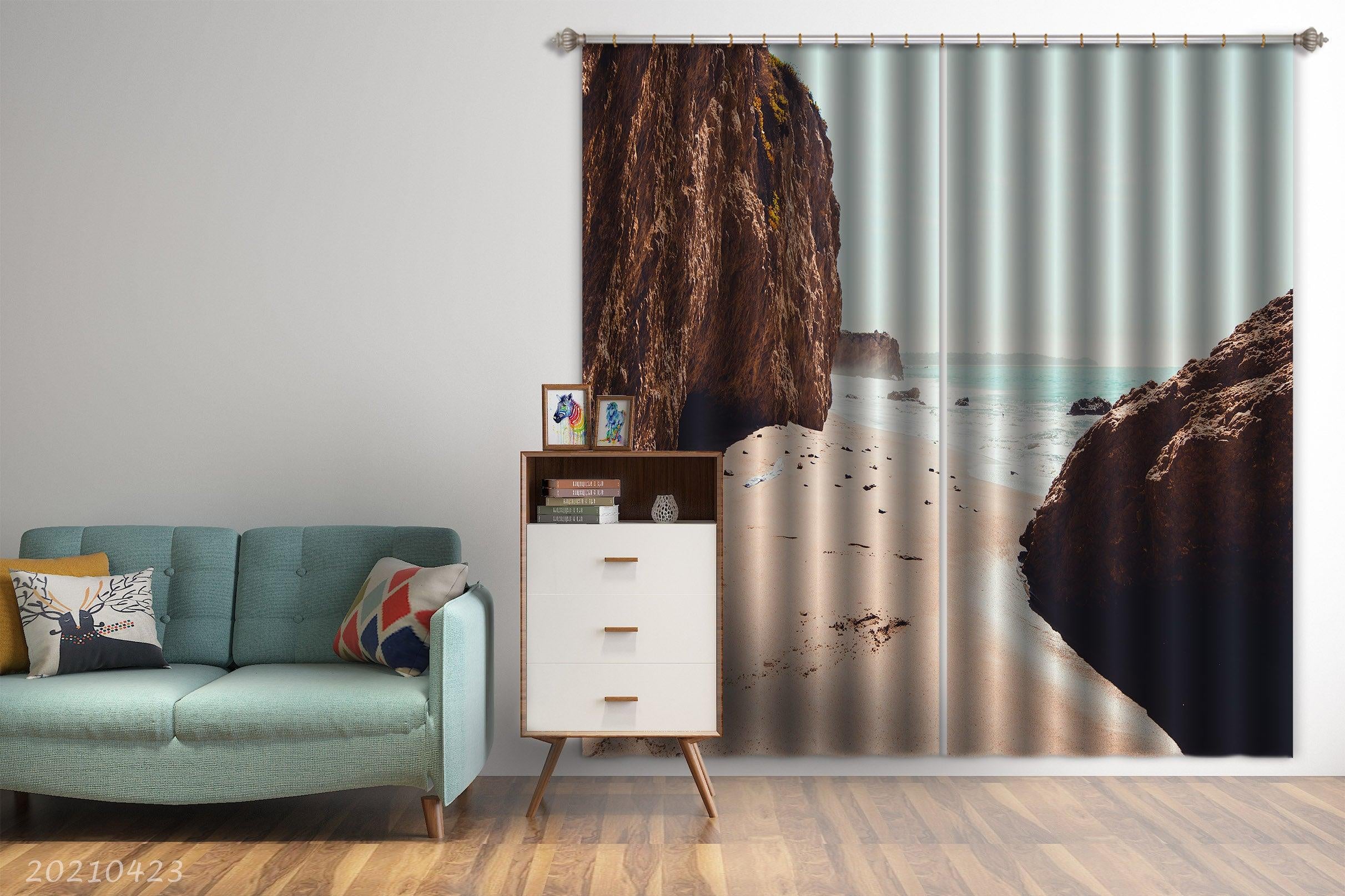 3D Beach Ocean Reef Scenic Curtains and Drapes GD 1285- Jess Art Decoration