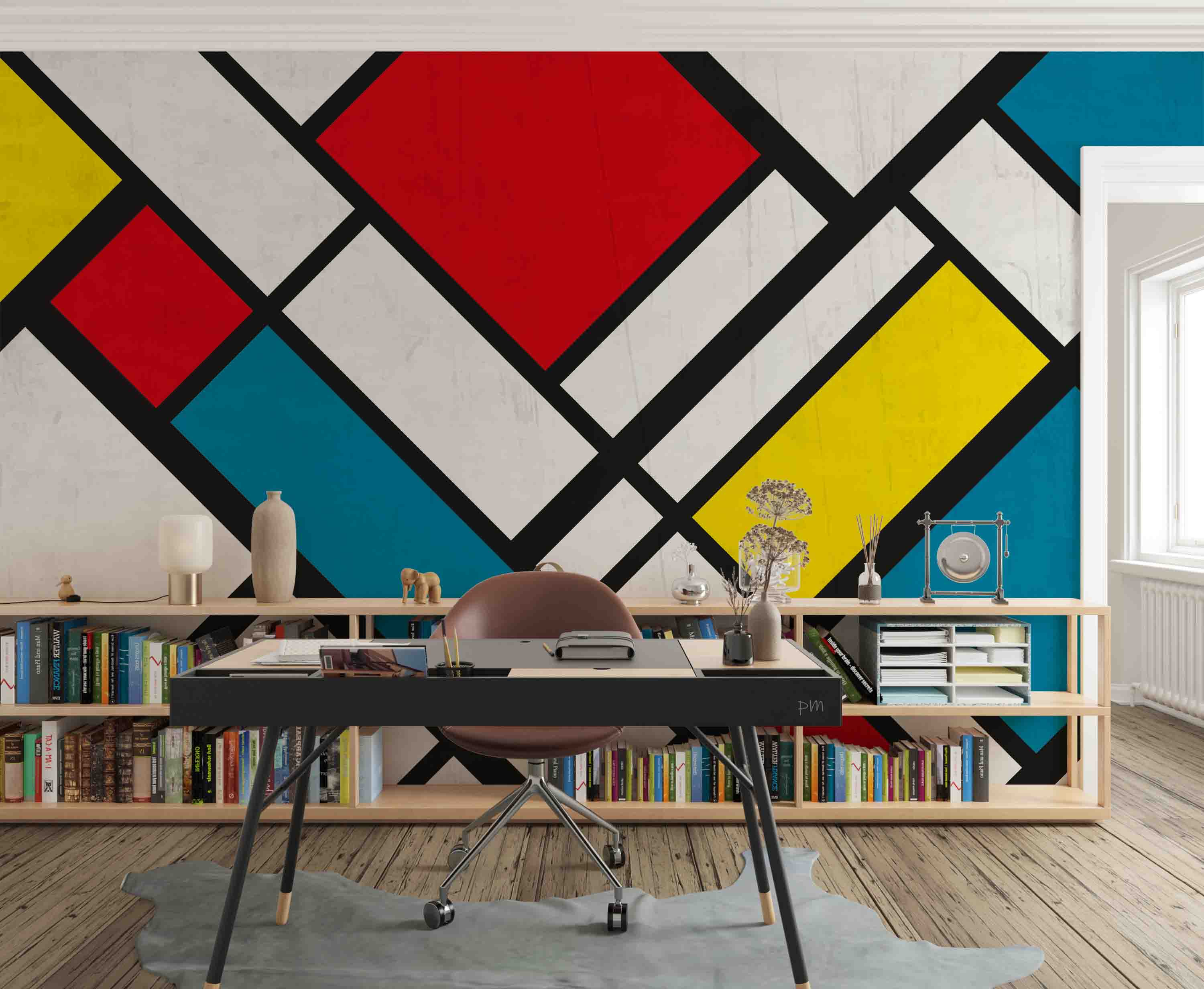 3D Vintage Background Mondrian Style Red Yellow Blue Wall Mural Wallpaper GD 1172- Jess Art Decoration