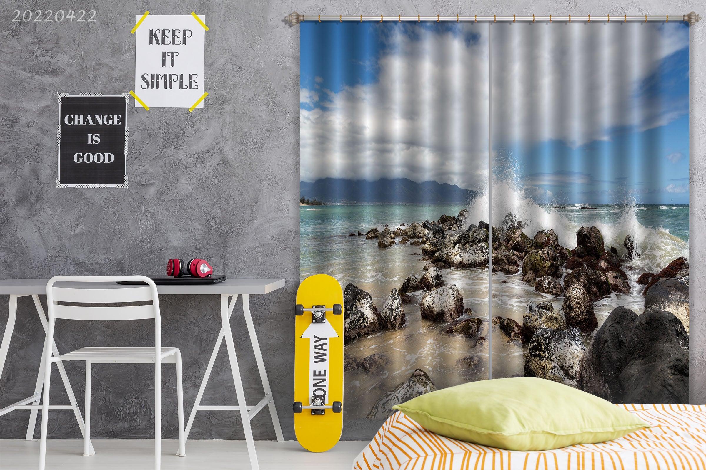 3D Landscape Ocean Wave Reef Horizon Cloud Curtains and Drapes GD 4287- Jess Art Decoration