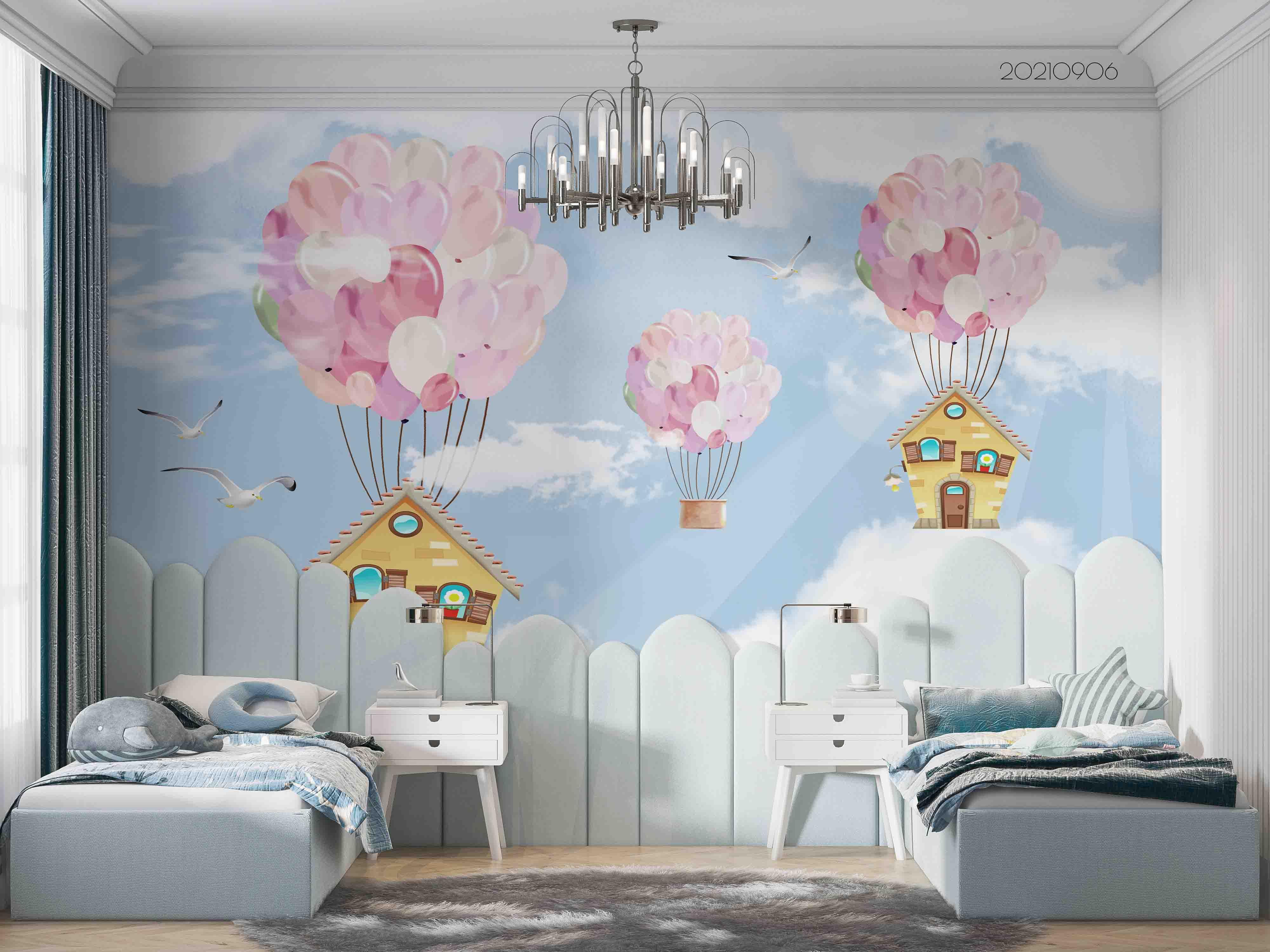 3D Balloon House Sky balloon house cloud sky mural wall mural wallpaper for nursery - view 2