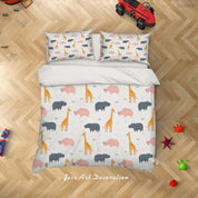 3D White Rhinoceros Giraffe Hippo Quilt Cover Set Bedding Set Duvet Cover Pillowcases SF32- Jess Art Decoration