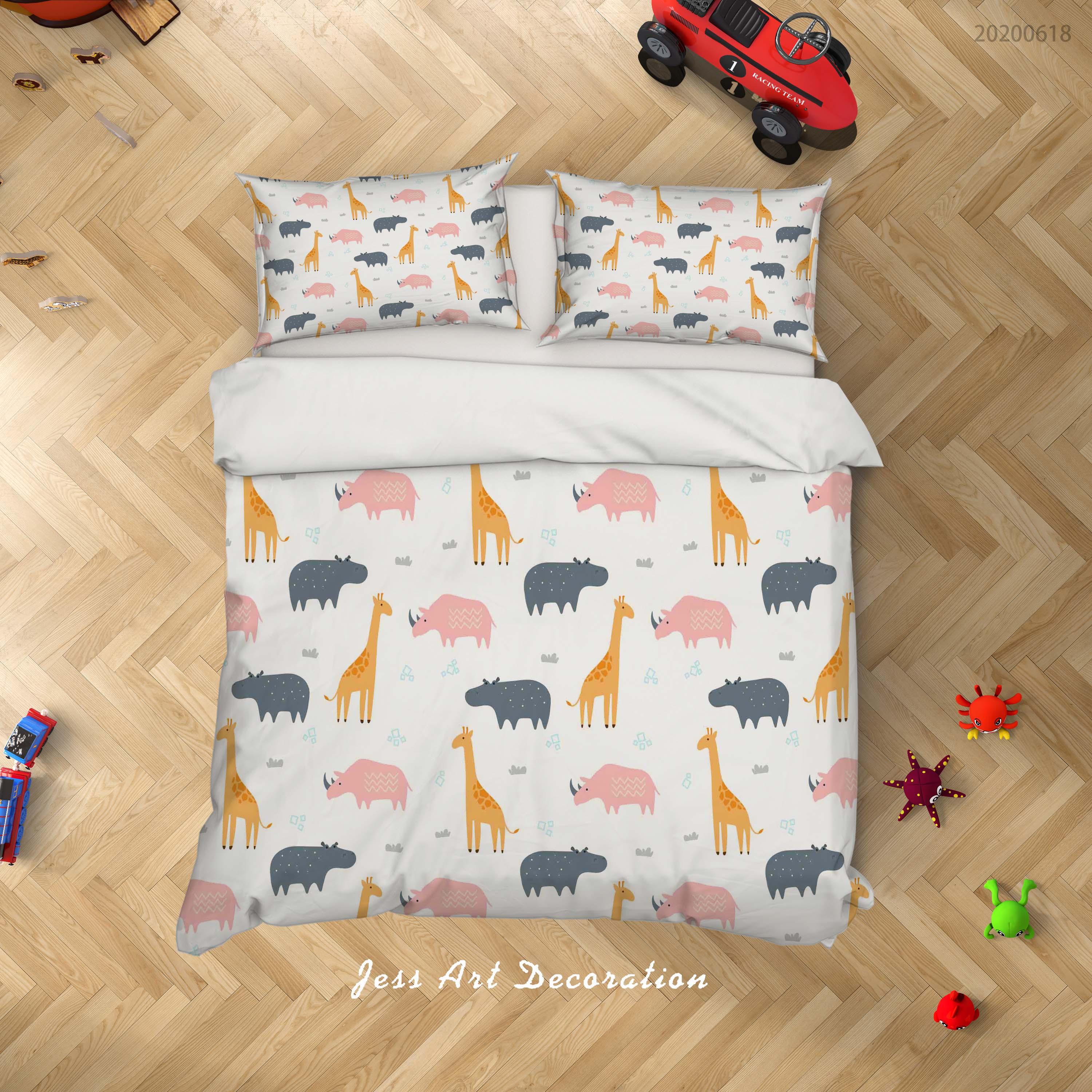 3D White Rhinoceros Giraffe Hippo Quilt Cover Set Bedding Set Duvet Cover Pillowcases SF32- Jess Art Decoration