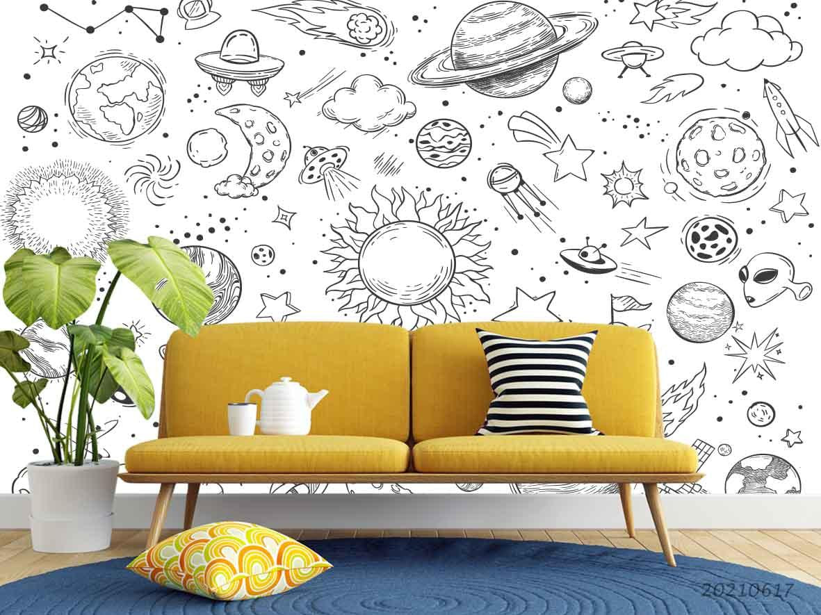 3D Hand Drawn Space Planet Wall Mural Wallpaper LQH 29- Jess Art Decoration