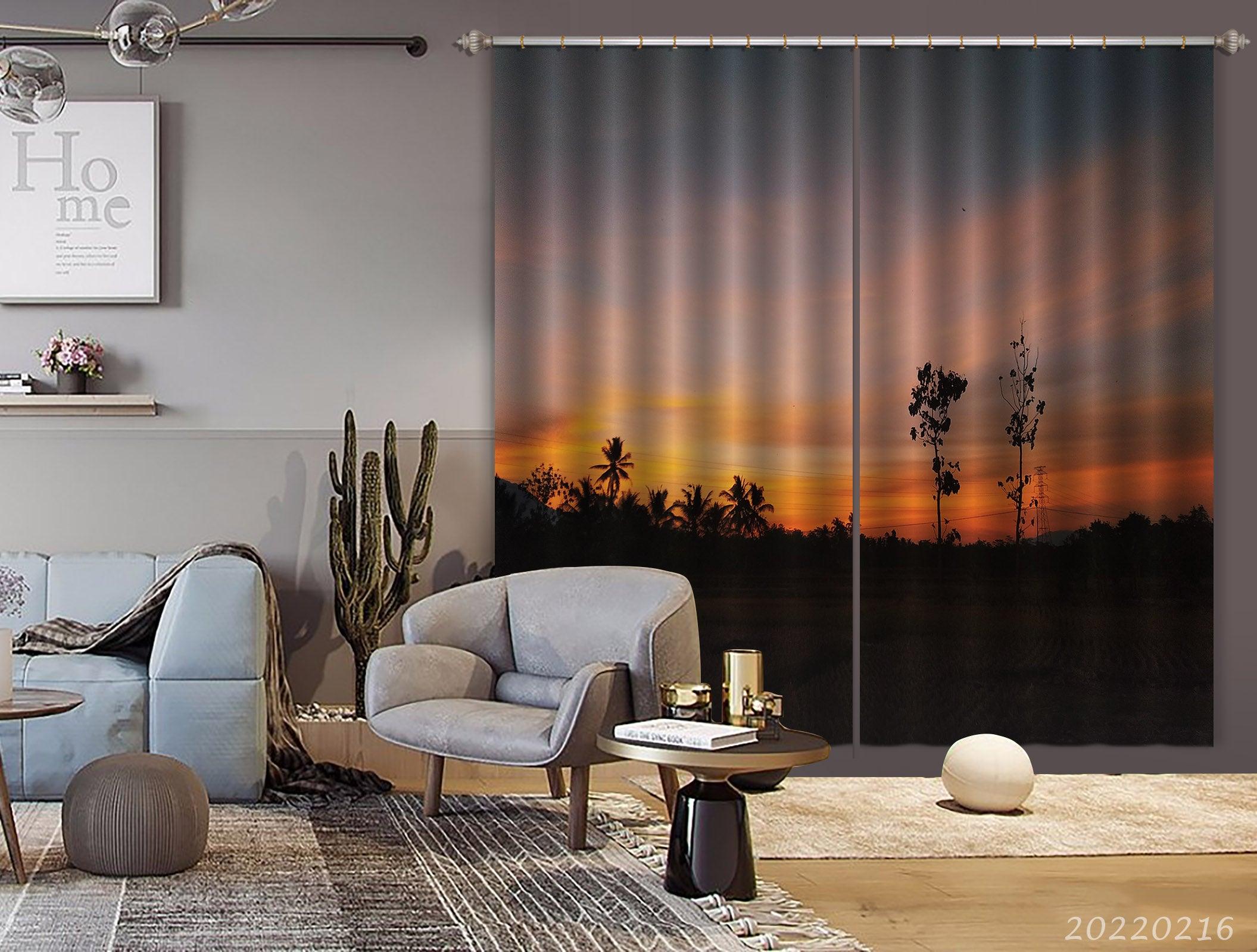 3D Woods Coconut Tree Sunrise Scenery Curtains and Drapes GD 2016- Jess Art Decoration