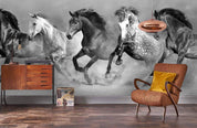 3D Black White Horse Gallop Wall Mural Wallpaper 145- Jess Art Decoration