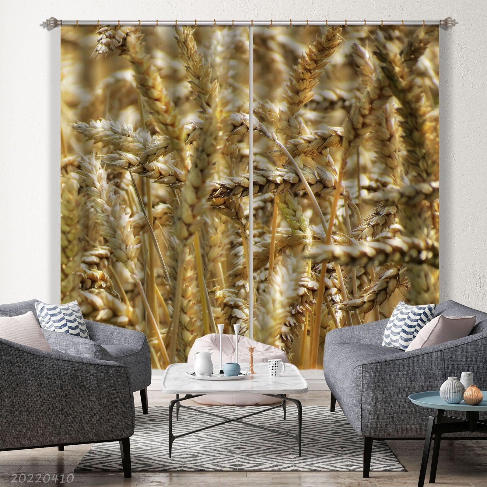 3D Golden Wheat Sunshine Background Curtains and Drapes GD 3948- Jess Art Decoration