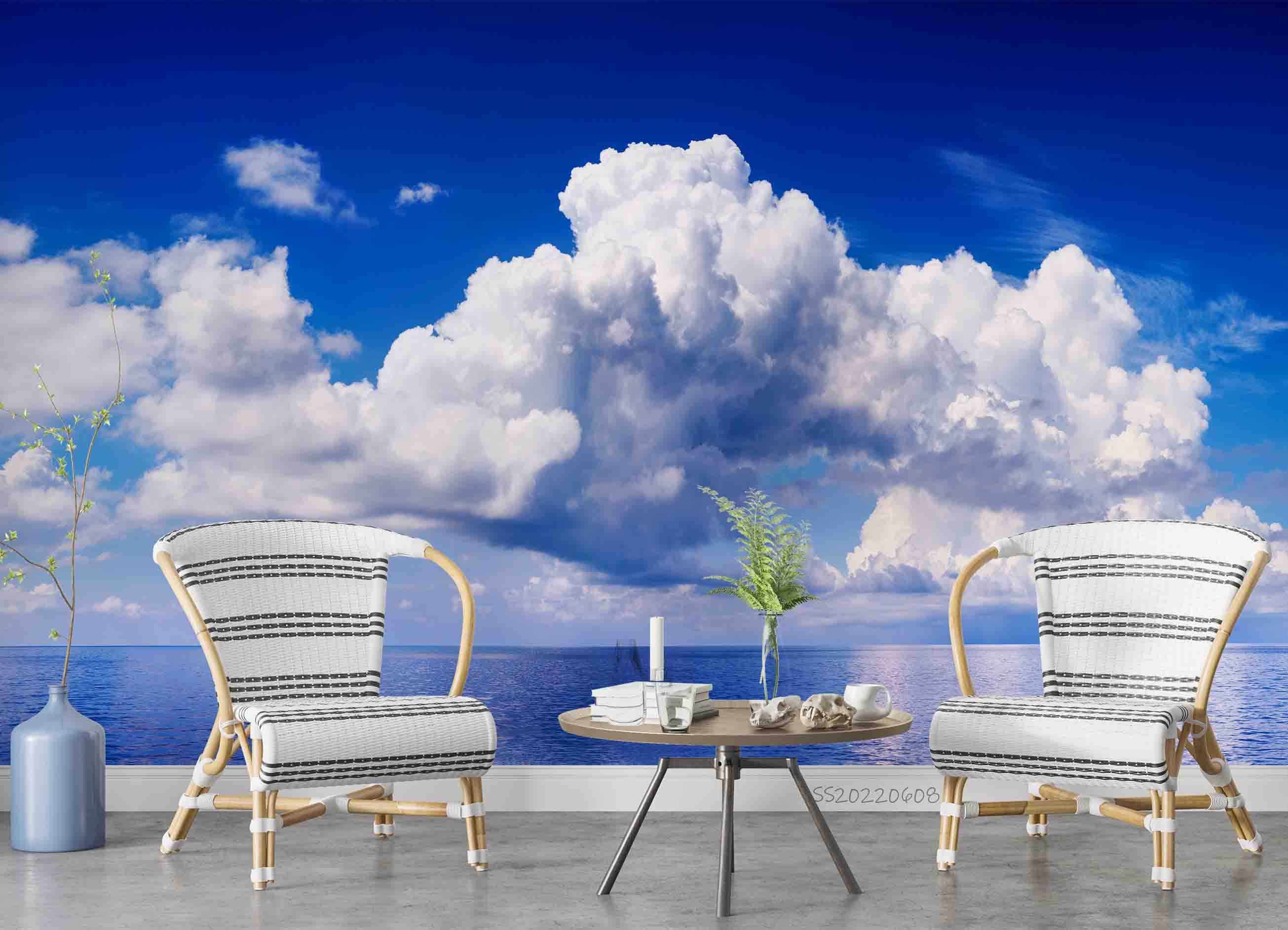 3D Summer Sea Blue Sky Cloud Scenery Wall Mural Wallpaper GD 471- Jess Art Decoration