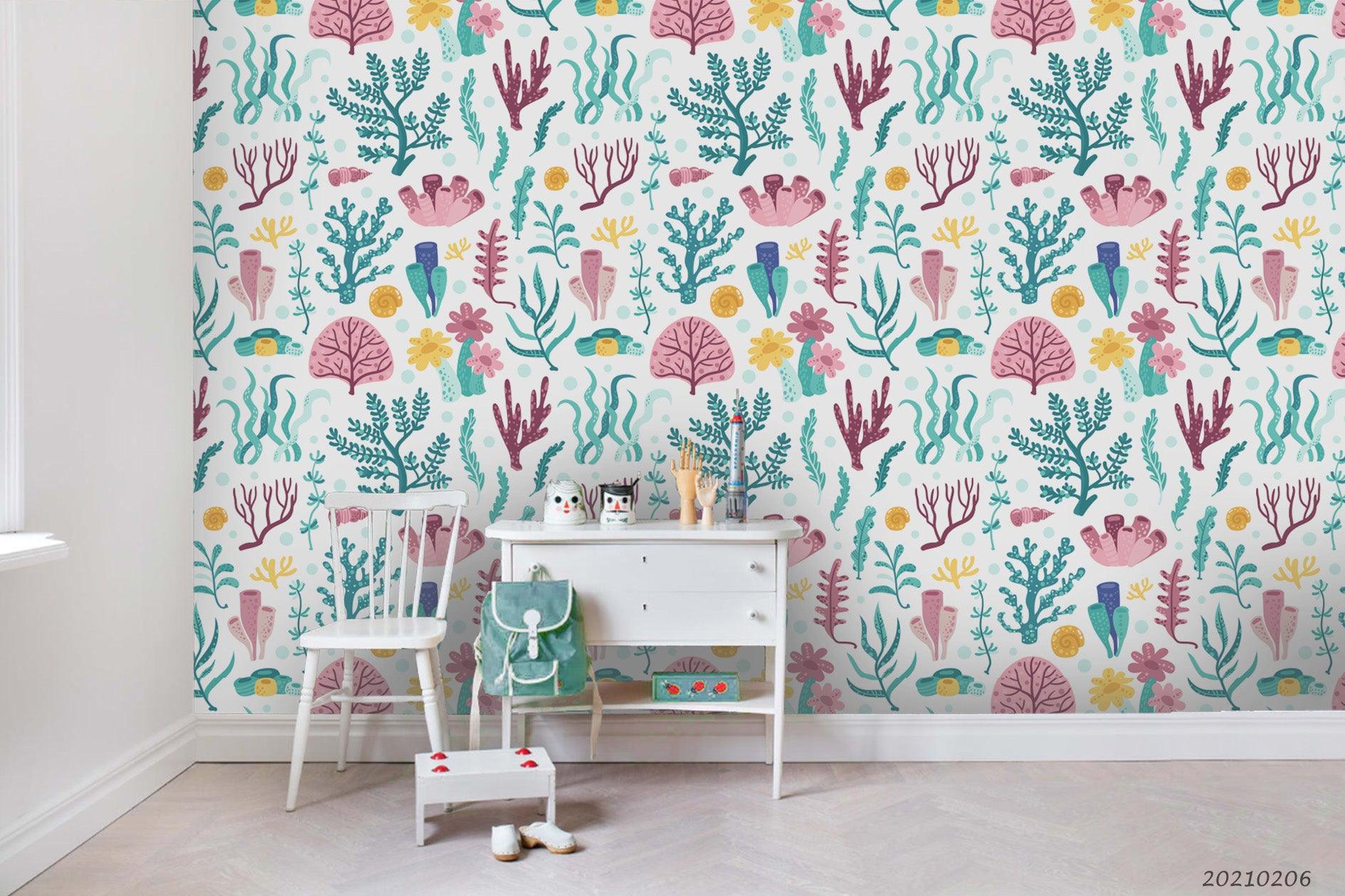 3D Hand Drawn Green Coral Wall Mural Wallpaper LQH 331- Jess Art Decoration