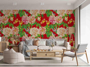 3D Vintage Blooming Pink Peony Leafy Butterfly Pattern Wall Mural Wallpaper GD 3669- Jess Art Decoration