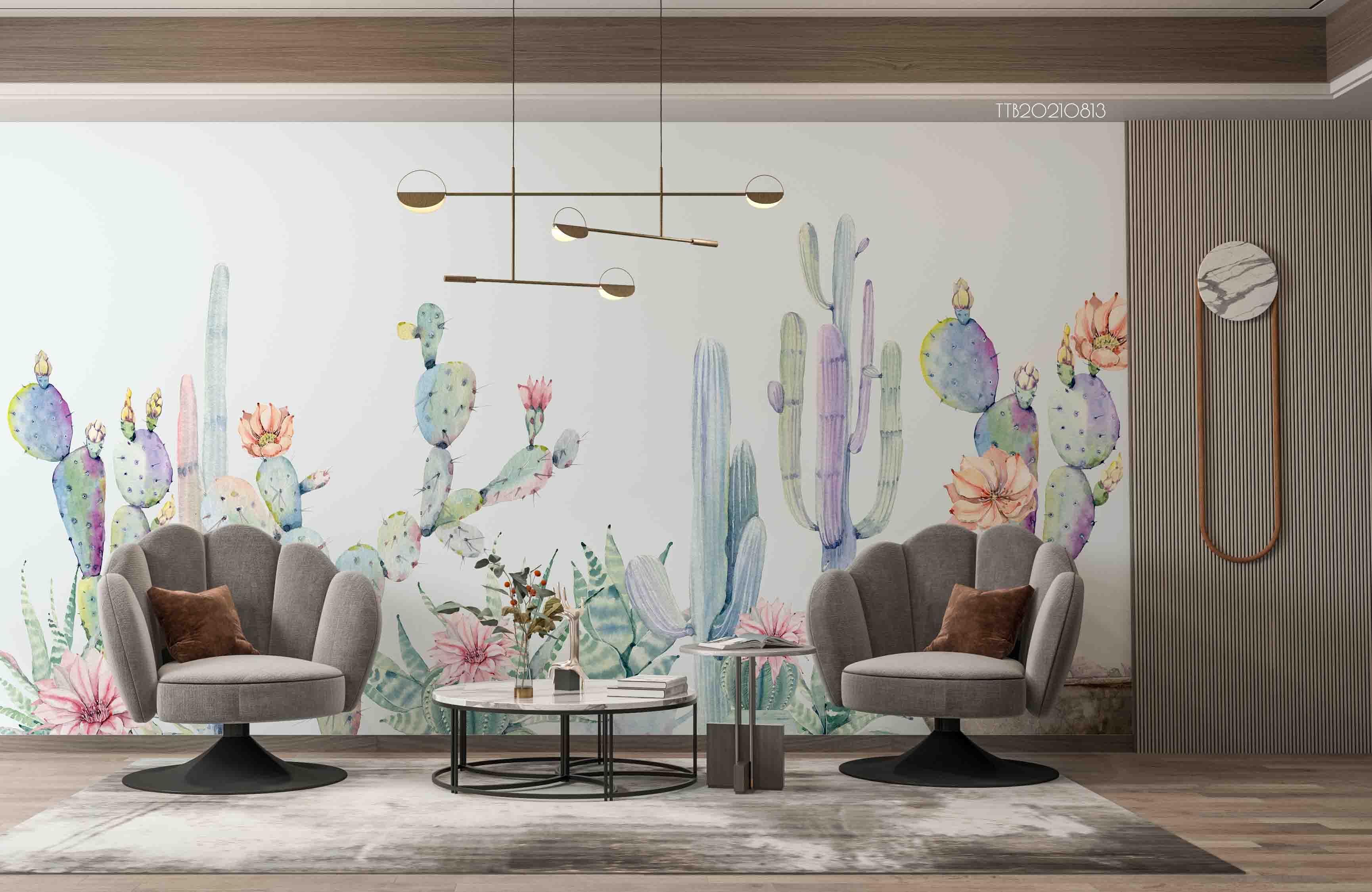 3D Northern Europe Hand-painted  Cactus Fresh Wall Mural Wallpaper SWW5094- Jess Art Decoration