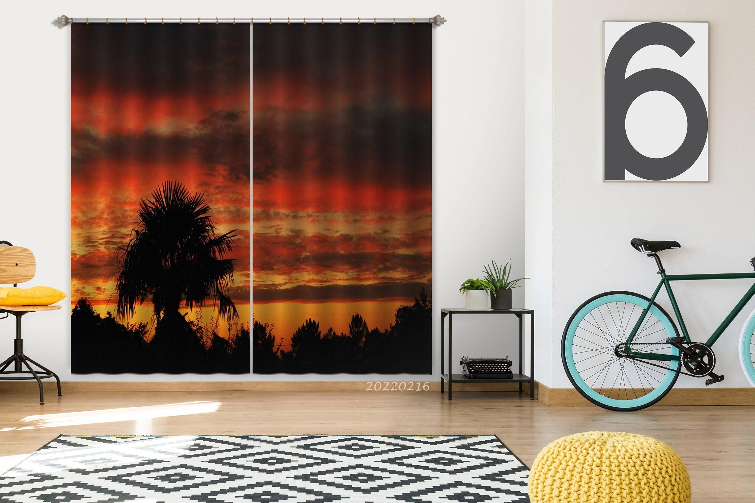3D Woods Palm Trees Red Sky Cloud Curtains and Drapes GD 2311- Jess Art Decoration
