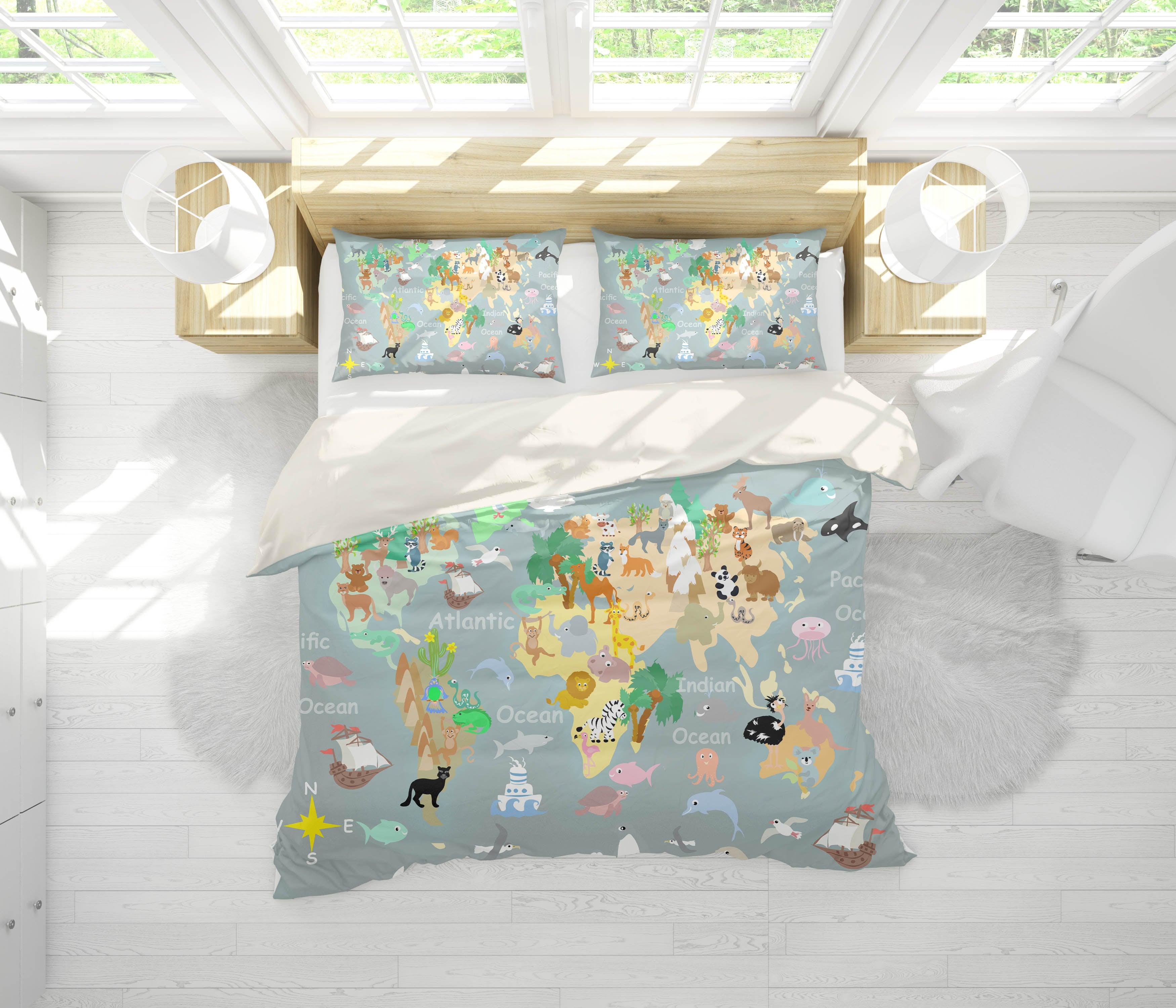 3D Grey World Map Quilt Cover Set Bedding Set Pillowcases 249- Jess Art Decoration