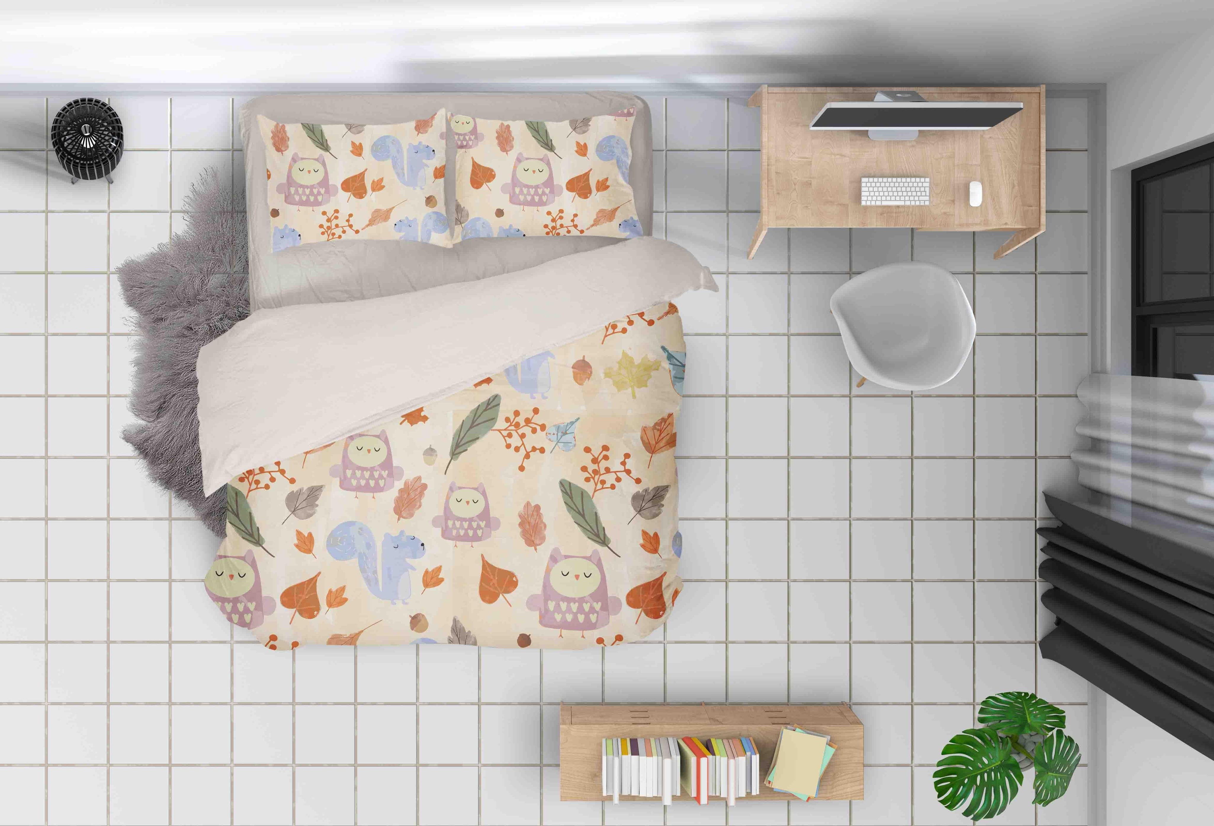 3D Cartoon Owl Leaf Quilt Cover Set Bedding Set Pillowcases 87- Jess Art Decoration