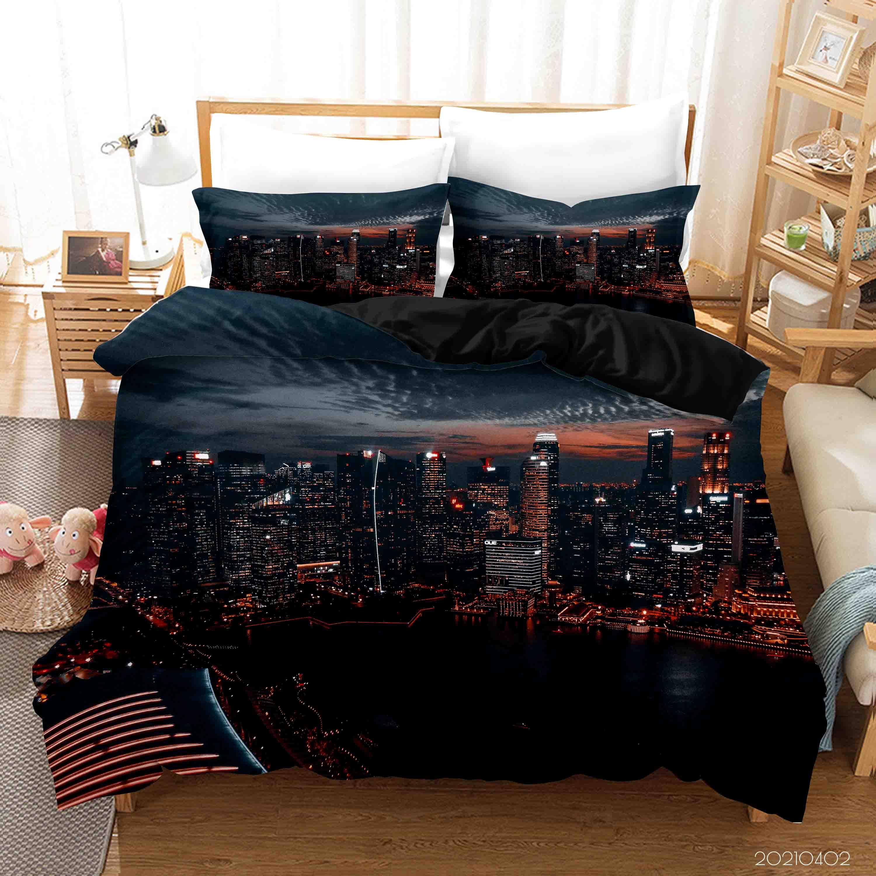 3D City Architecture Night View Quilt Cover Set Bedding Set Duvet Cover Pillowcases 43 LQH- Jess Art Decoration